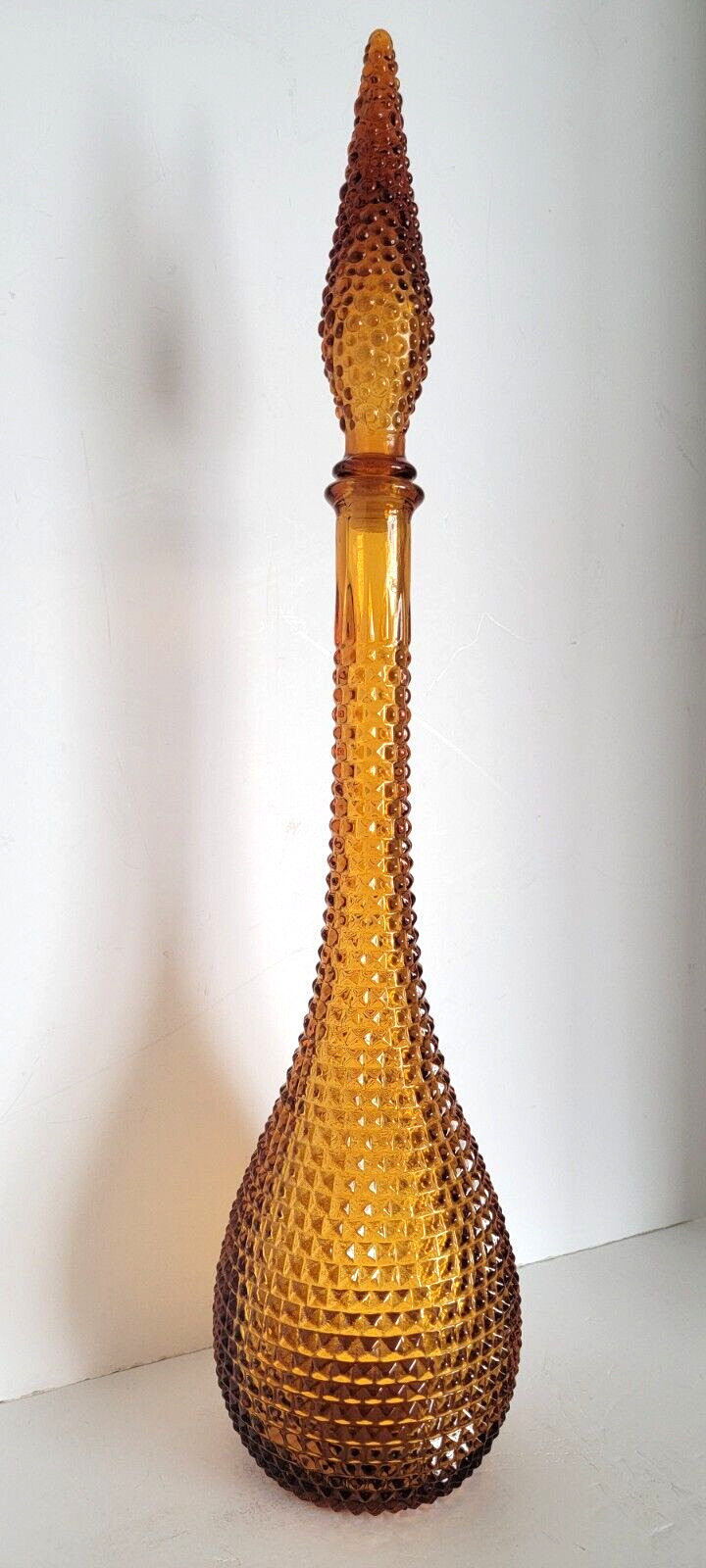 Vintage Mid Century Italian Empoli Amber Bubble Glass Genie Bottle Decanter 22