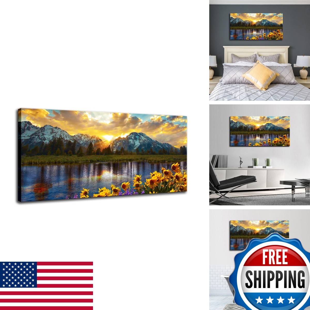 CIYU Grand Teton Sunrise Mountain Canvas Wall Art 48x24 Lake CIYU Grand Teton Sunrise Mountain Canvas Wall Art 48x24 Lake