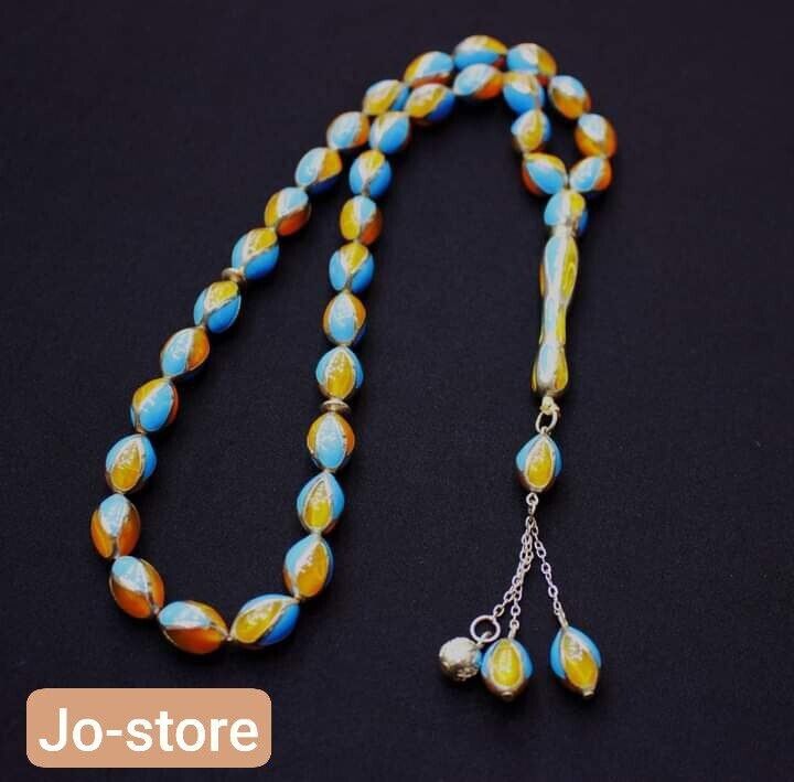 Luxury Islamic prayer beads, amber and turquoise ✨ Tasbih, Islam 33 Beads مسبحة