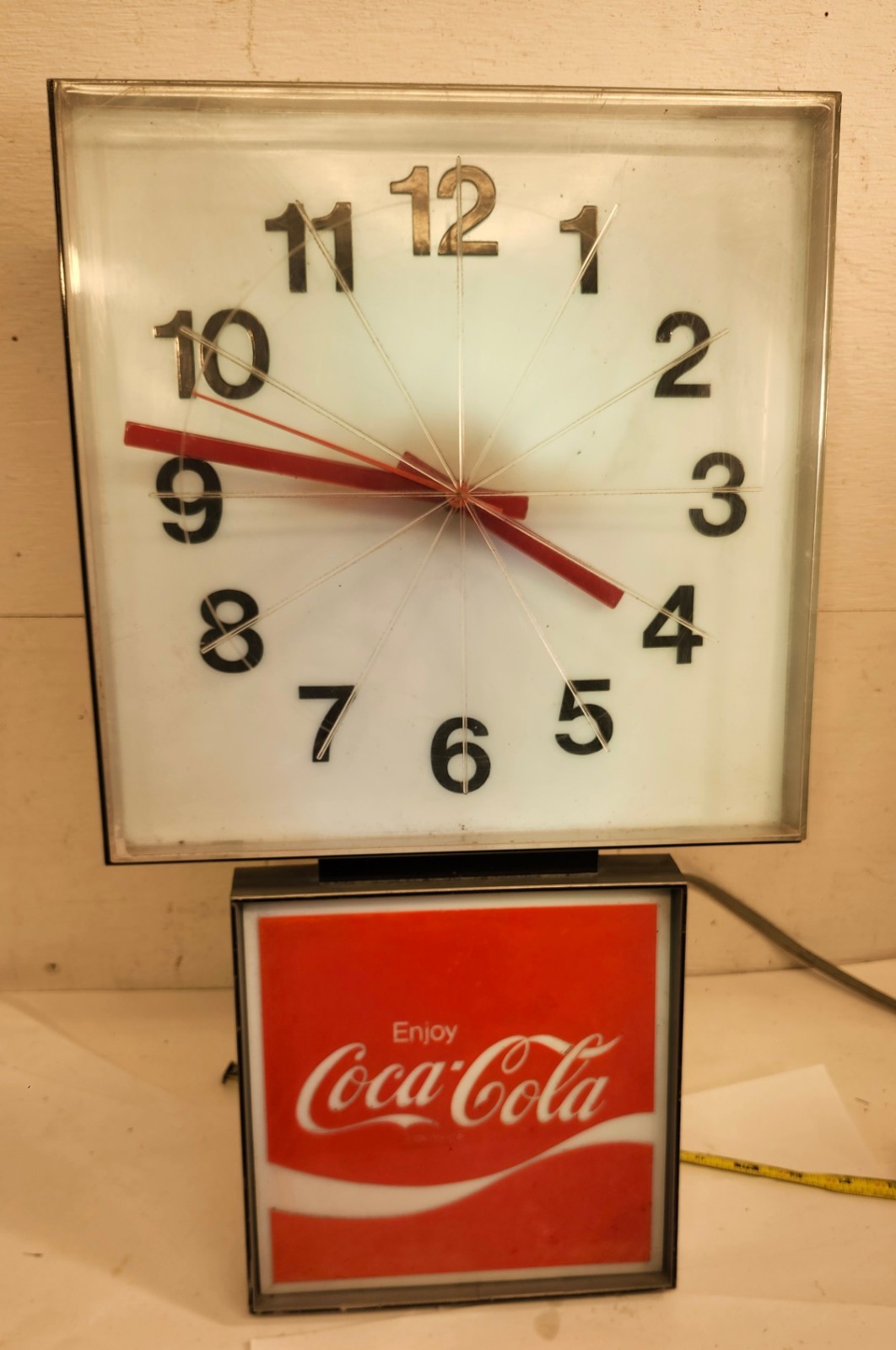 Vintage 1970s Ingress-Plastine Coca Cola Lighted Clock Sign 12X21 In Look