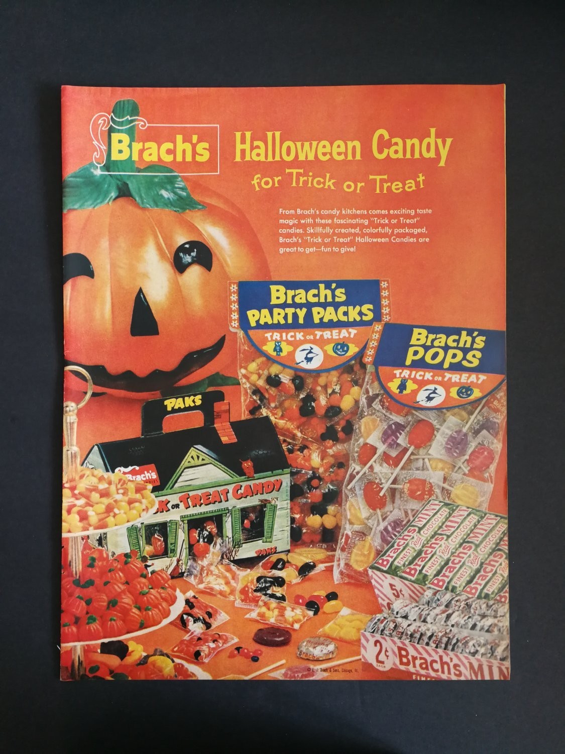 Vintage 1958 Brachs Halloween Candy Print Ad Jack O Lantern Trick or Treat Vintage 1958 Brachs Halloween Candy Print Ad Jack O Lantern Trick or Treat