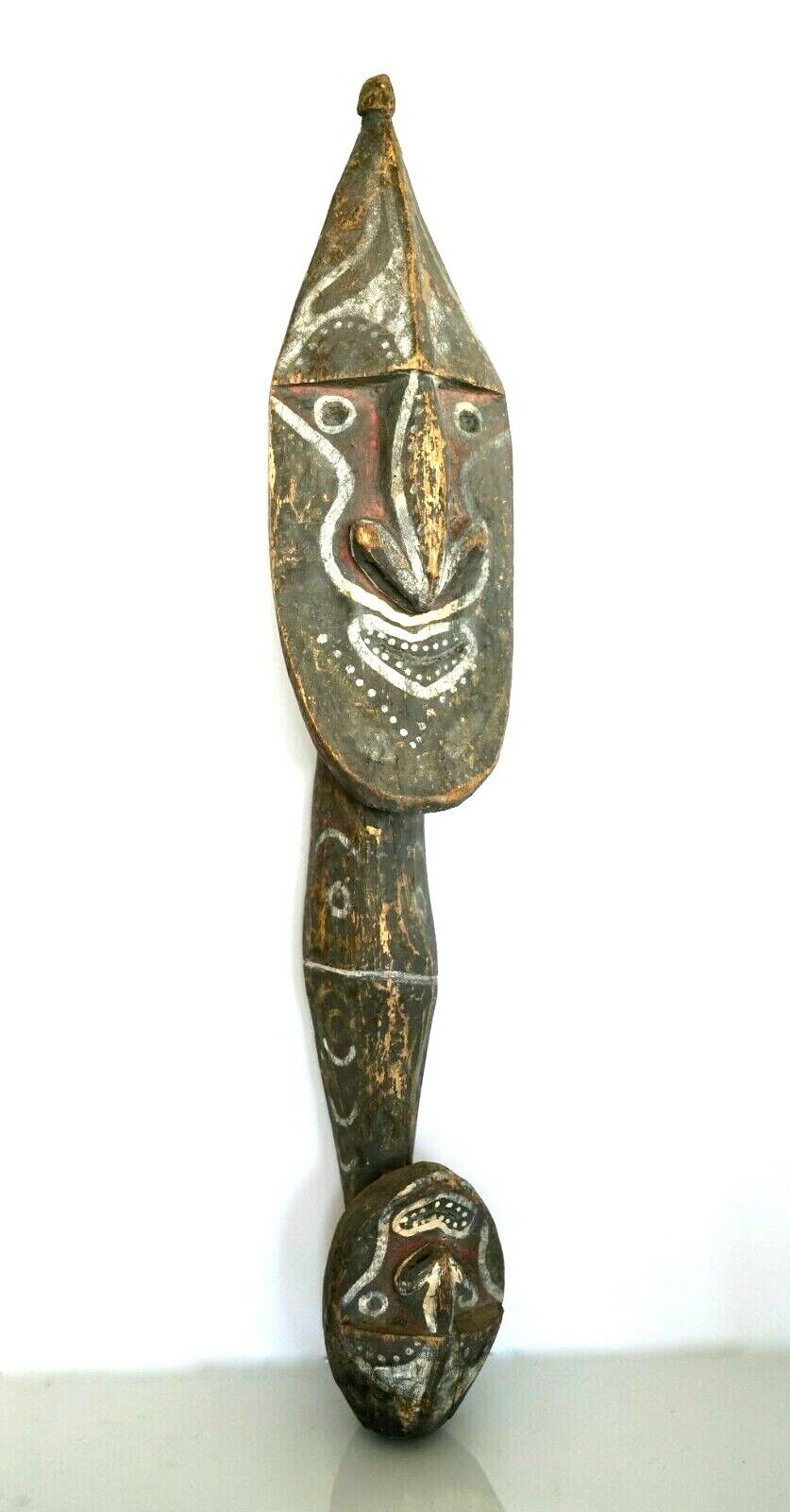 Antique African Tribal Carved Wood Mask Sculpture Two Headed Creature 30\