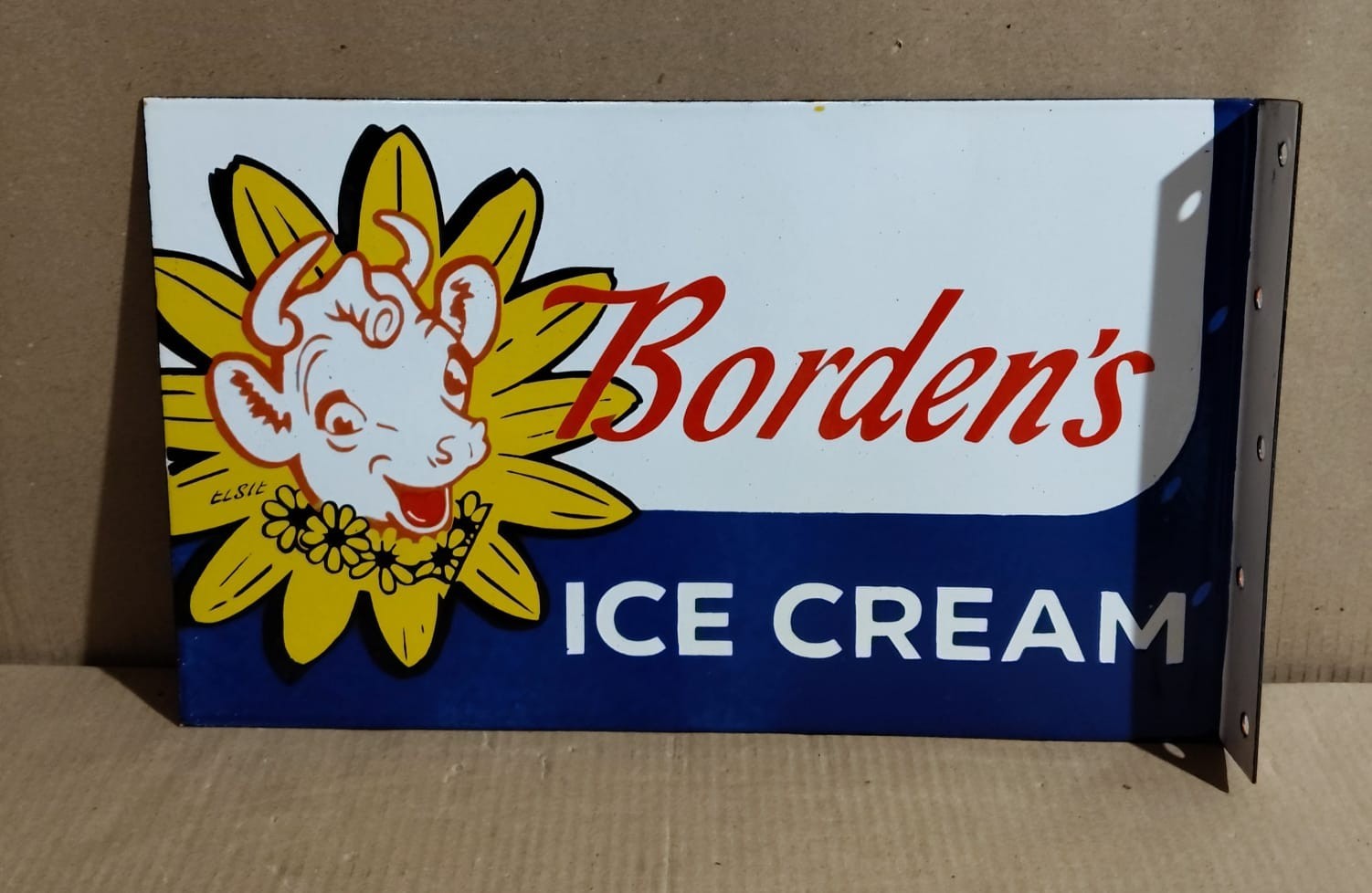 Borden's Ice Cream Porcelain Enamel Sign 18 x 10 Inches 2 Sided Borden's Ice Cream Porcelain Enamel Sign 18 x 10 Inches 2 Sided