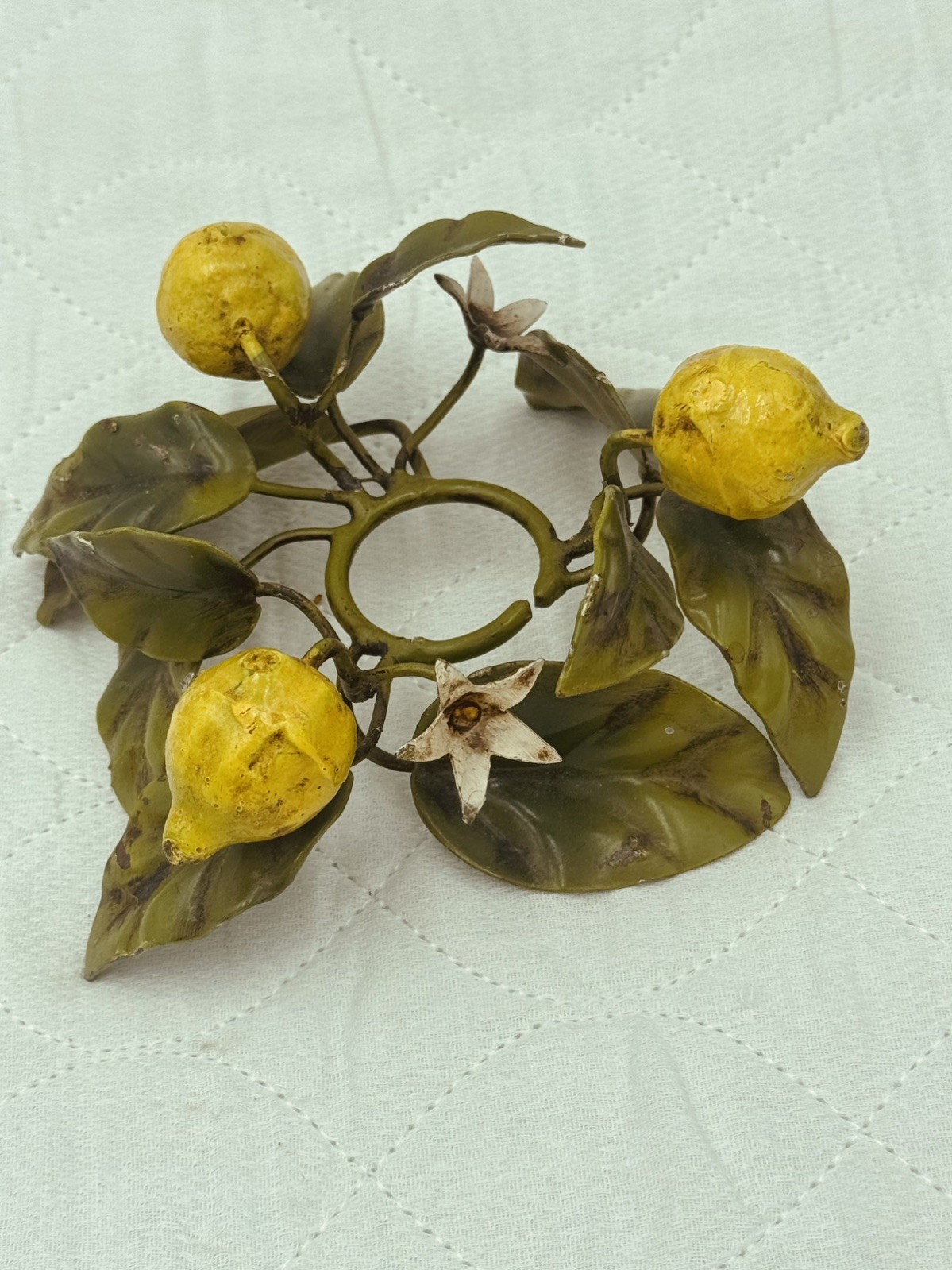 Vtg Italian Tole Lemon Candleholder Toleware Cottagecore Shabby Chic Vtg Italian Tole Lemon Candleholder Toleware Cottagecore Shabby Chic