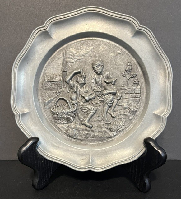 Vintage Pewter Relief Plate Murillo Boys Eating Melon & Grapes German Zinn Vintage Pewter Relief Plate Murillo Boys Eating Melon & Grapes German Zinn