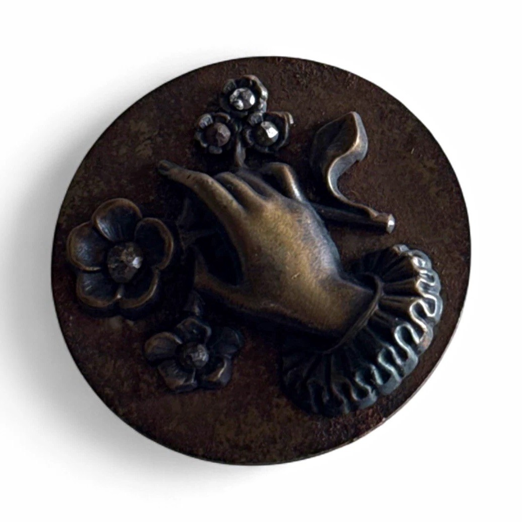 Antique Victorian-style Hand Motif  Round Metal Shank Button