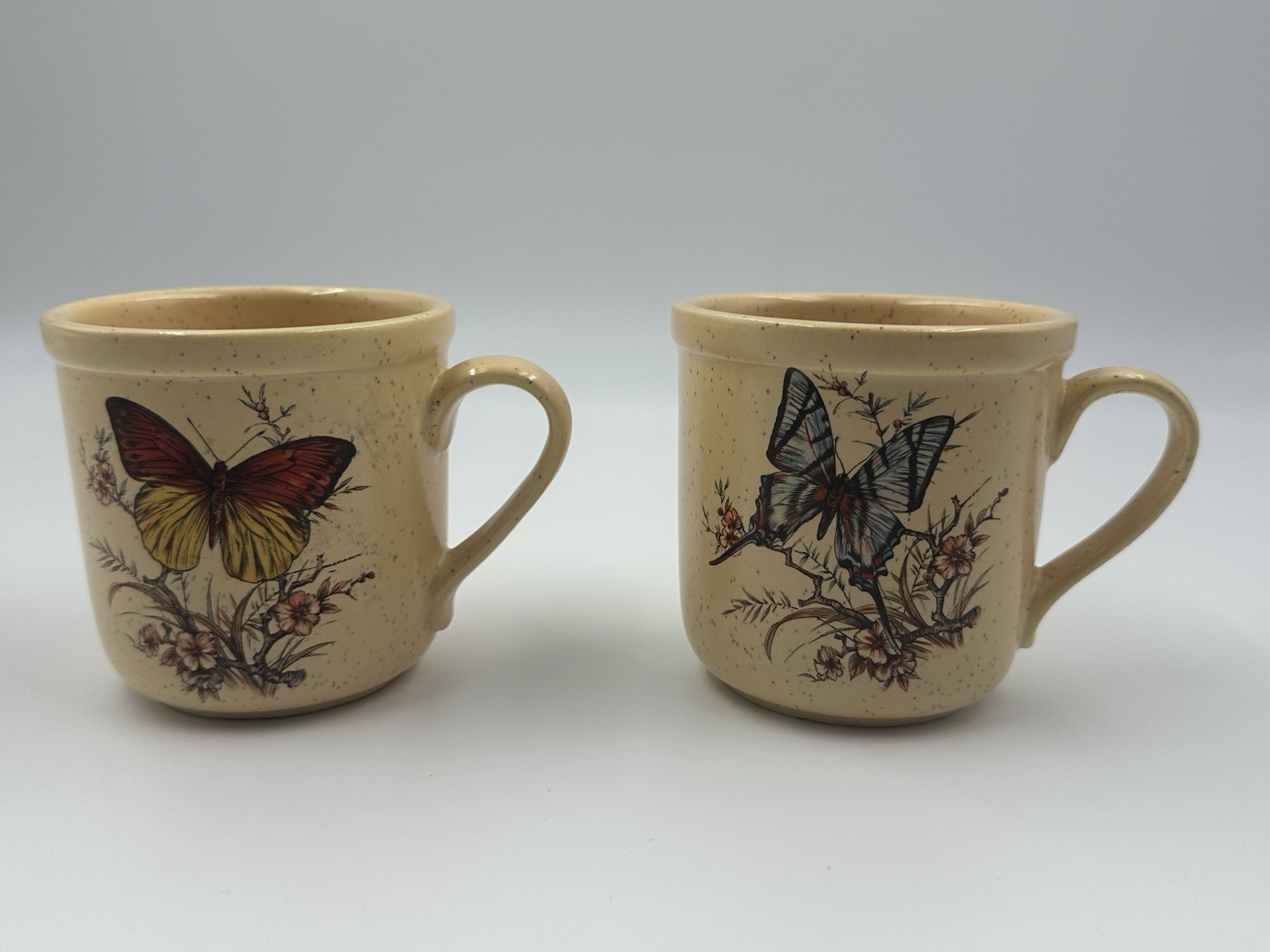 Vintage Treasure Craft Butterfly Mug Set of 2 Speckled Tan USA Floral Cups Vintage Treasure Craft Butterfly Mug Set of 2 Speckled Tan USA Floral Cups