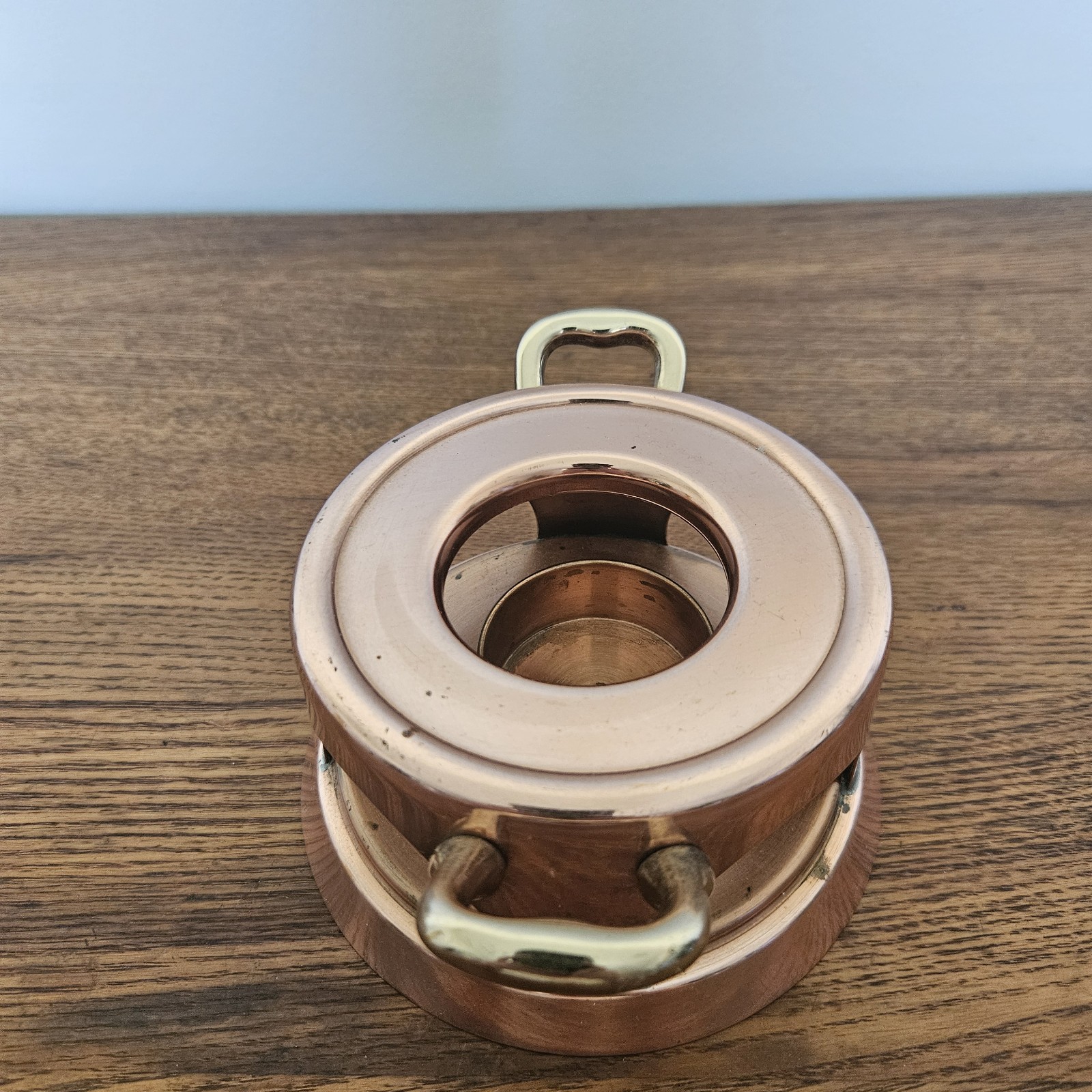 Vintage French Chauffe Plat Food Warmer Made in France Art Deco Copper Tone MCM