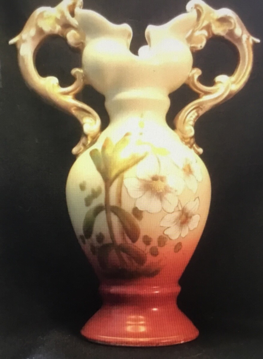 Antique Austrian Vase Handpainted with Gold Highlights & Trim Carlsbad c.1880s