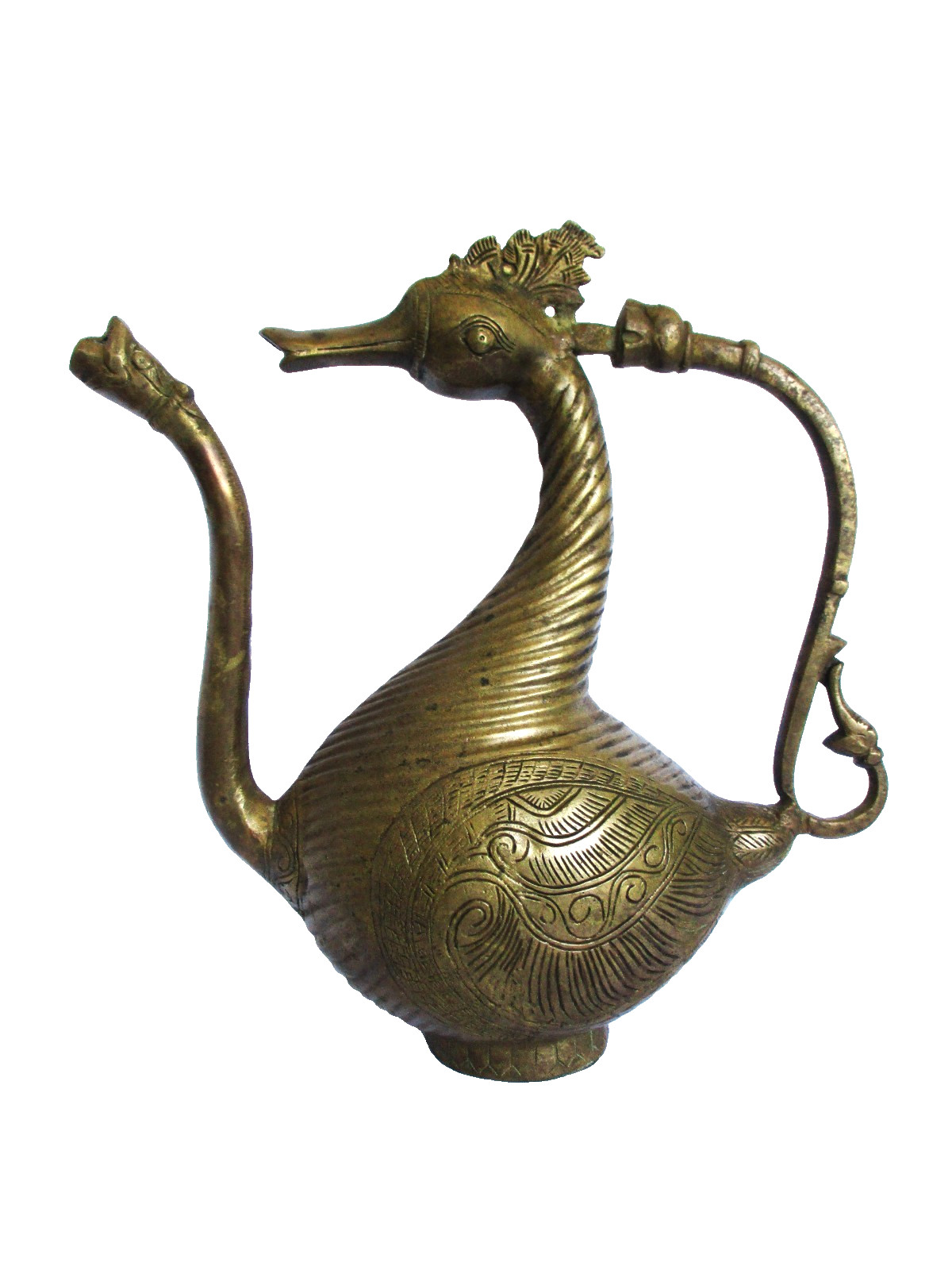 Antique 19th C Brass Mughal Ewer Swan 12" Deccani Zoomorphic Aftaba Aquamanile