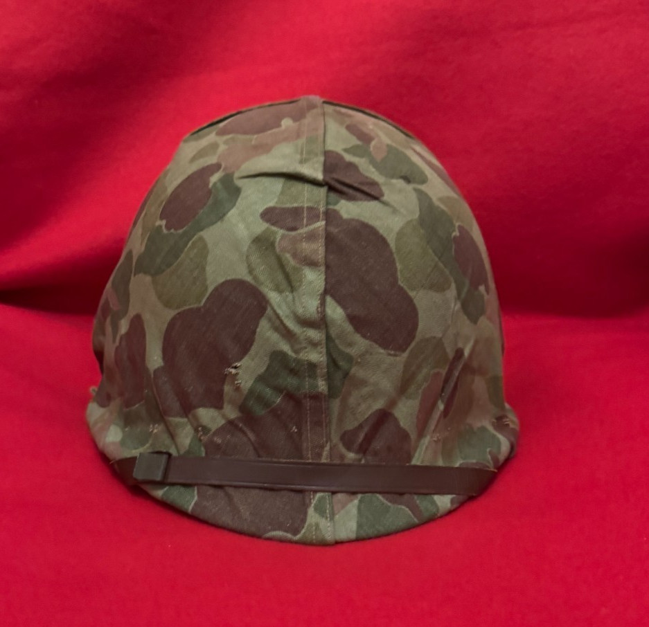 ALL ORIGINAL WW2 M-1 HELMET COMPLETE WITH FIRST PATTERN USMC CAMO COVER FBFS ALL ORIGINAL WW2 M-1 HELMET COMPLETE WITH FIRST PATTERN USMC CAMO COVER FBFS