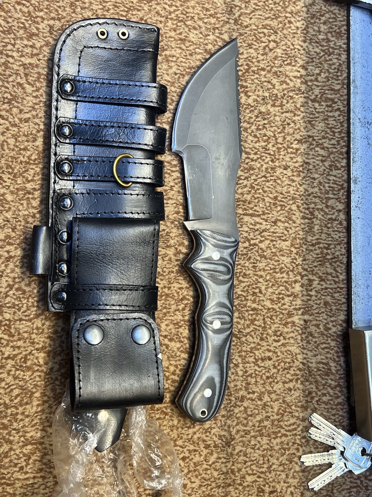 HSK forest Tracker Knife Black Linen Micarta Handle Sheath 62 HRC D2 Tool Steel
