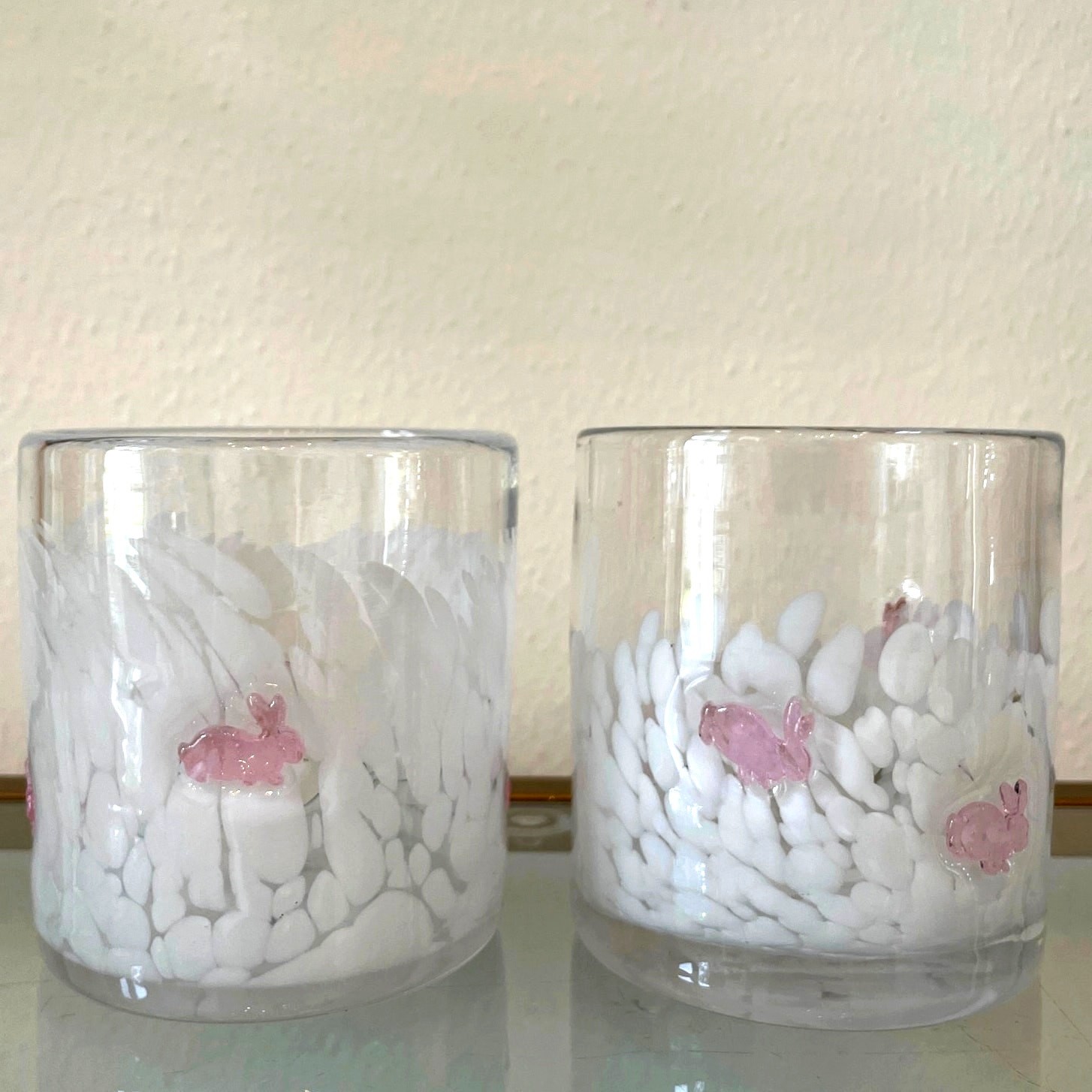 2 Anthropologie Icon Juice Glasses - Confetti Edition - Pink Bunny Rabbit NEW