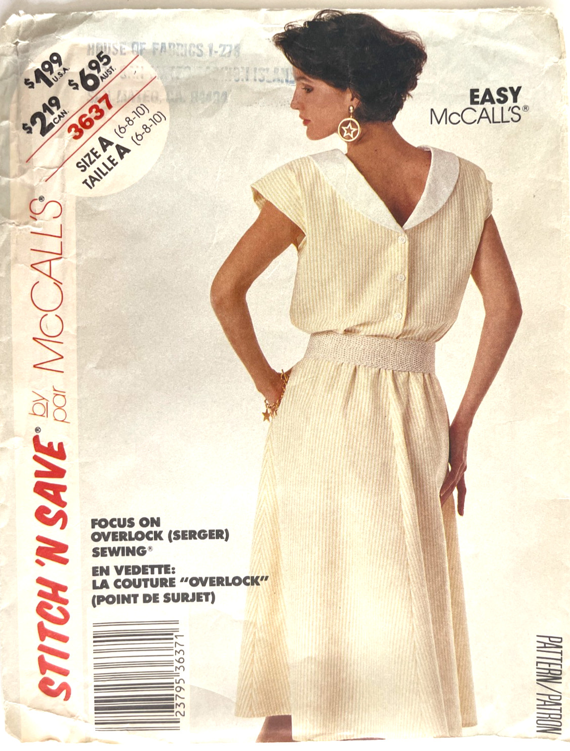 1980's McCall's Misses' Dress Pattern 3637 Size 6-10 UNCUT 1980's McCall's Misses' Dress Pattern 3637 Size 6-10 UNCUT