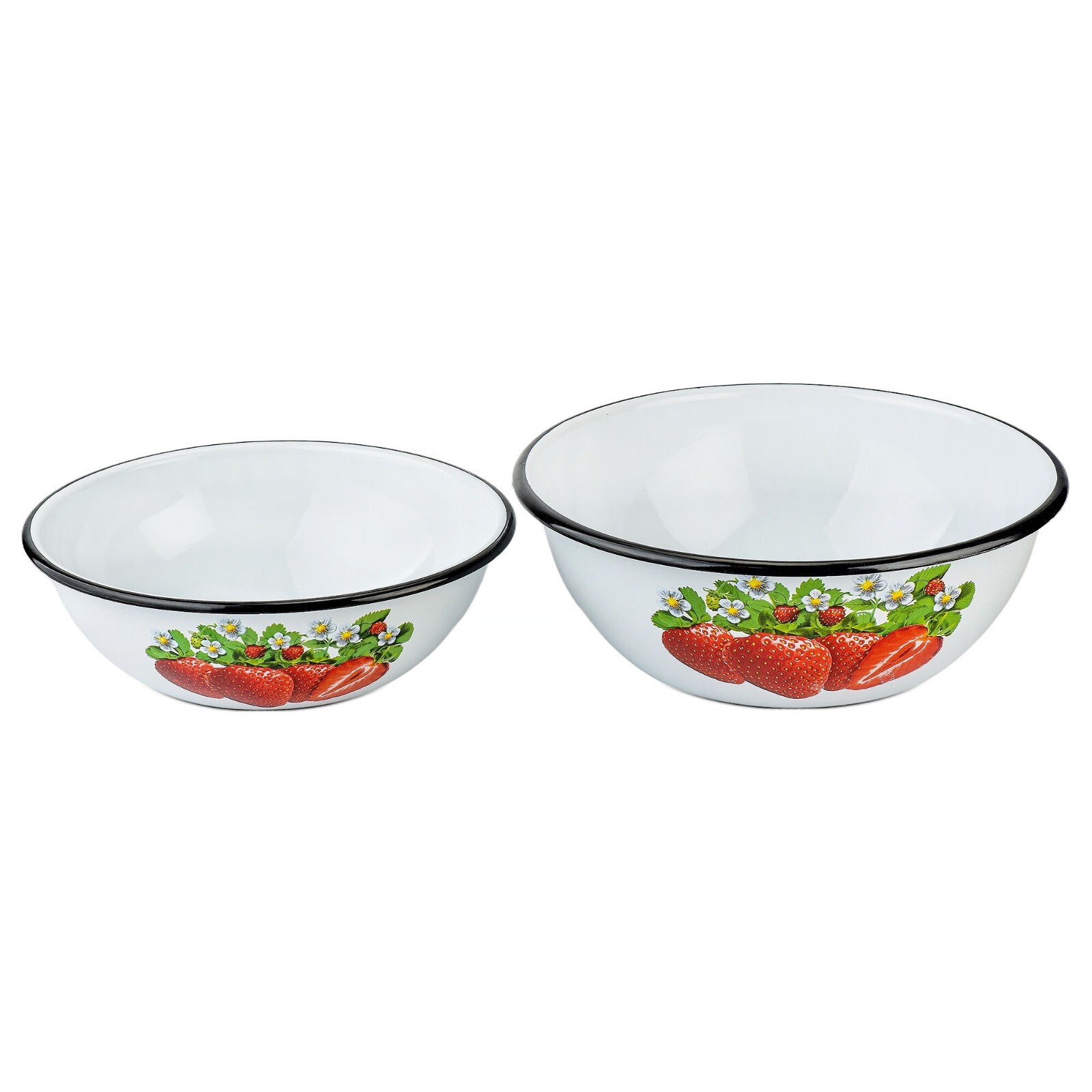 Novomoskovsk Strawberry Enamel Bowl Set of 2 Mixing Bowl Set - 2.7 qt, 4.2 qt