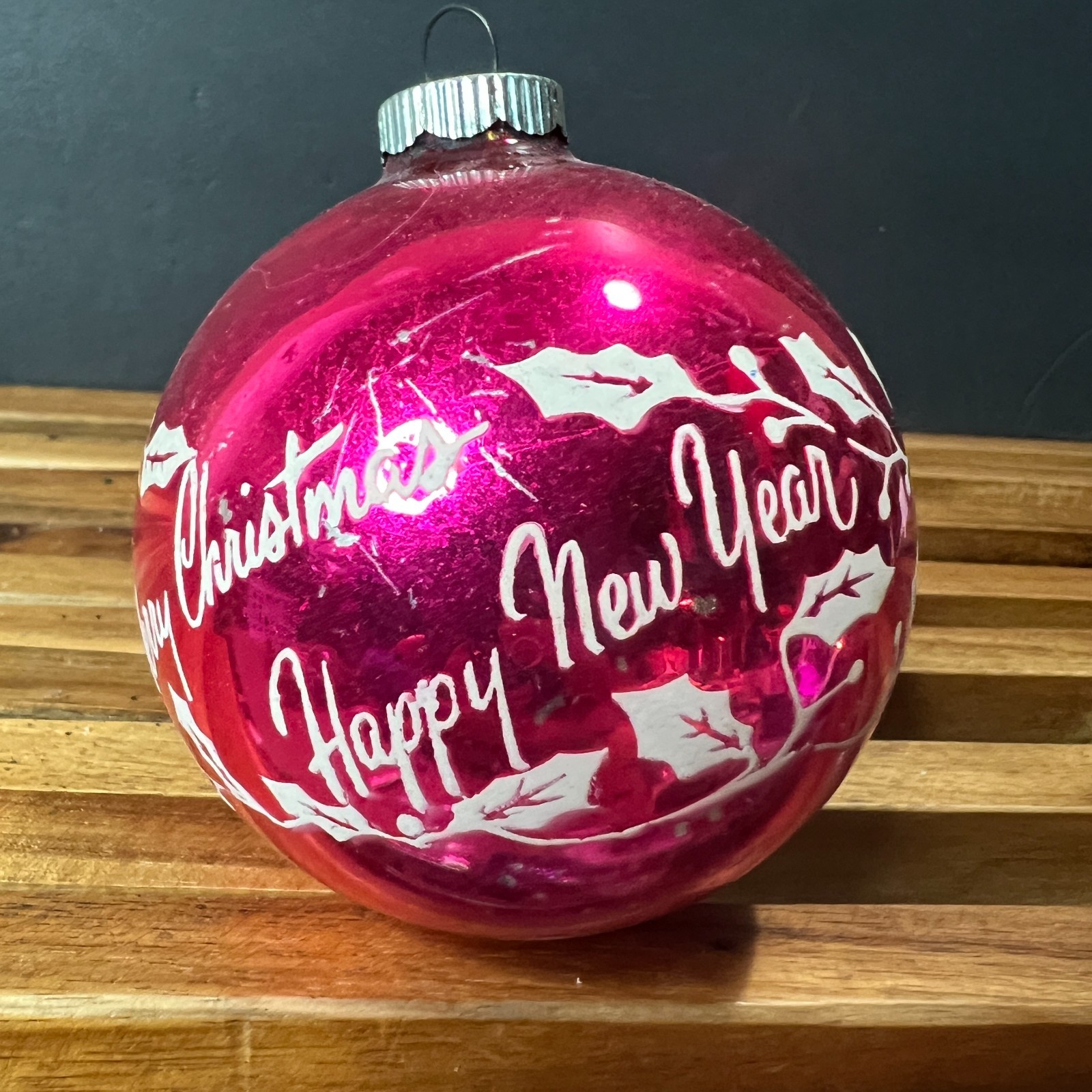 Vintage Shiny Brite Pink Christmas Happy New Year Glass Ball Ornament 3.25'' USA Vintage Shiny Brite Pink Christmas Happy New Year Glass Ball Ornament 3.25'' USA