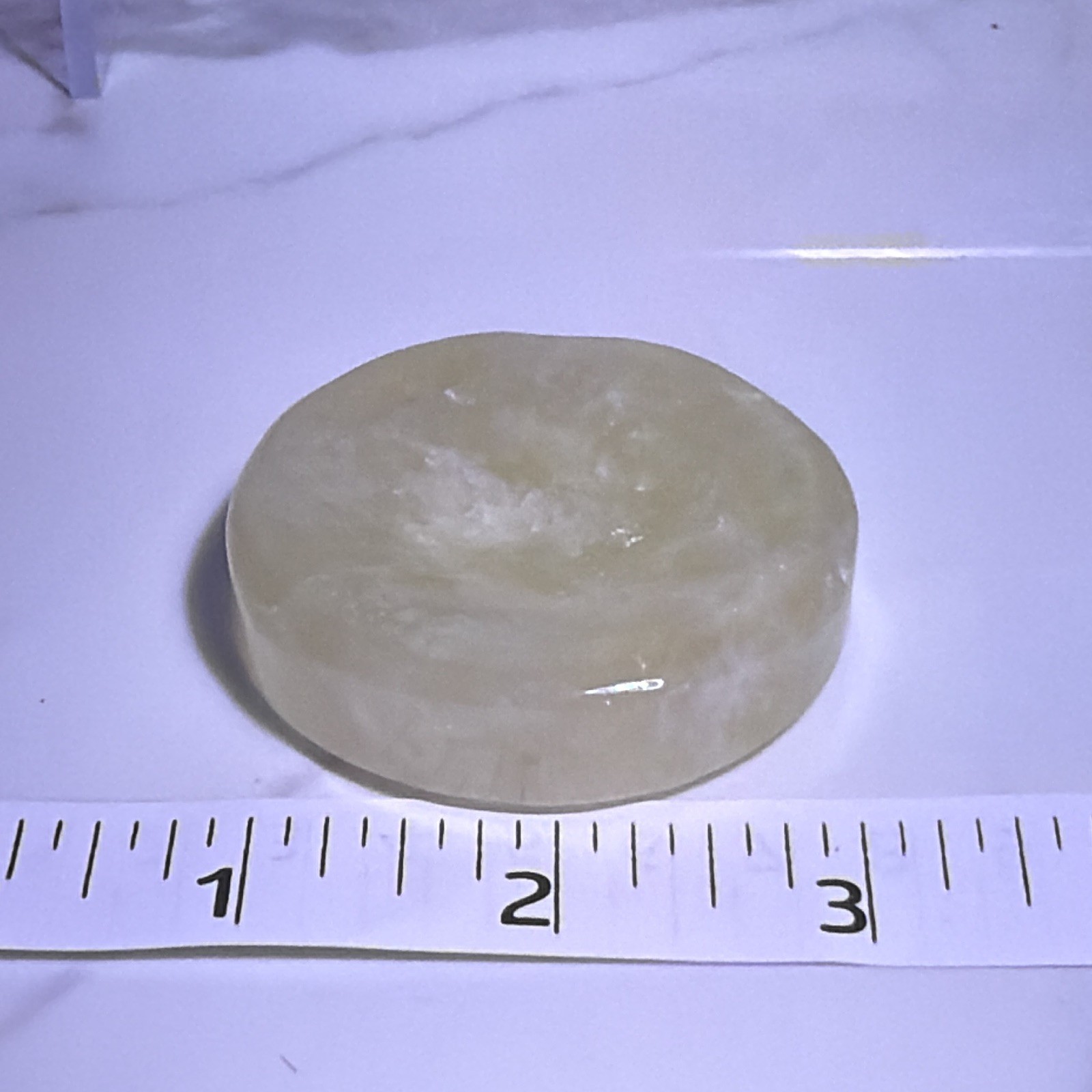 Polished Translucent Yellow Crystal Round Disc Decor Piece, Approx 2.75" Polished Translucent Yellow Crystal Round Disc Decor Piece, Approx 2.75"