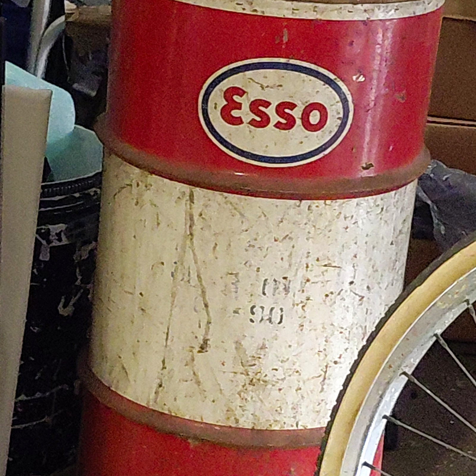 Esso Vintage Gas & Oil Advertising Can - Red & White Metal Oil Drum Container Esso Vintage Gas & Oil Advertising Can - Red & White Metal Oil Drum Container