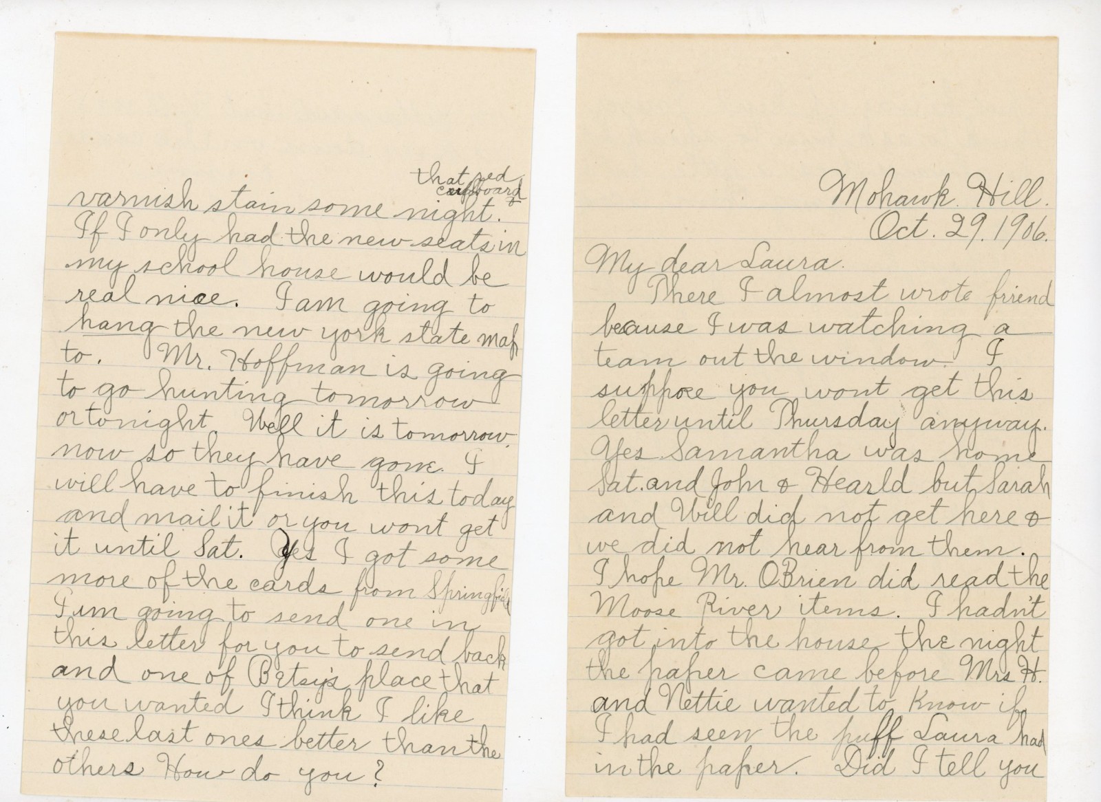 Antique 1906 Handwritten Letter Mohawk Hill NY School Teacher New York State Map Antique 1906 Handwritten Letter Mohawk Hill NY School Teacher New York State Map