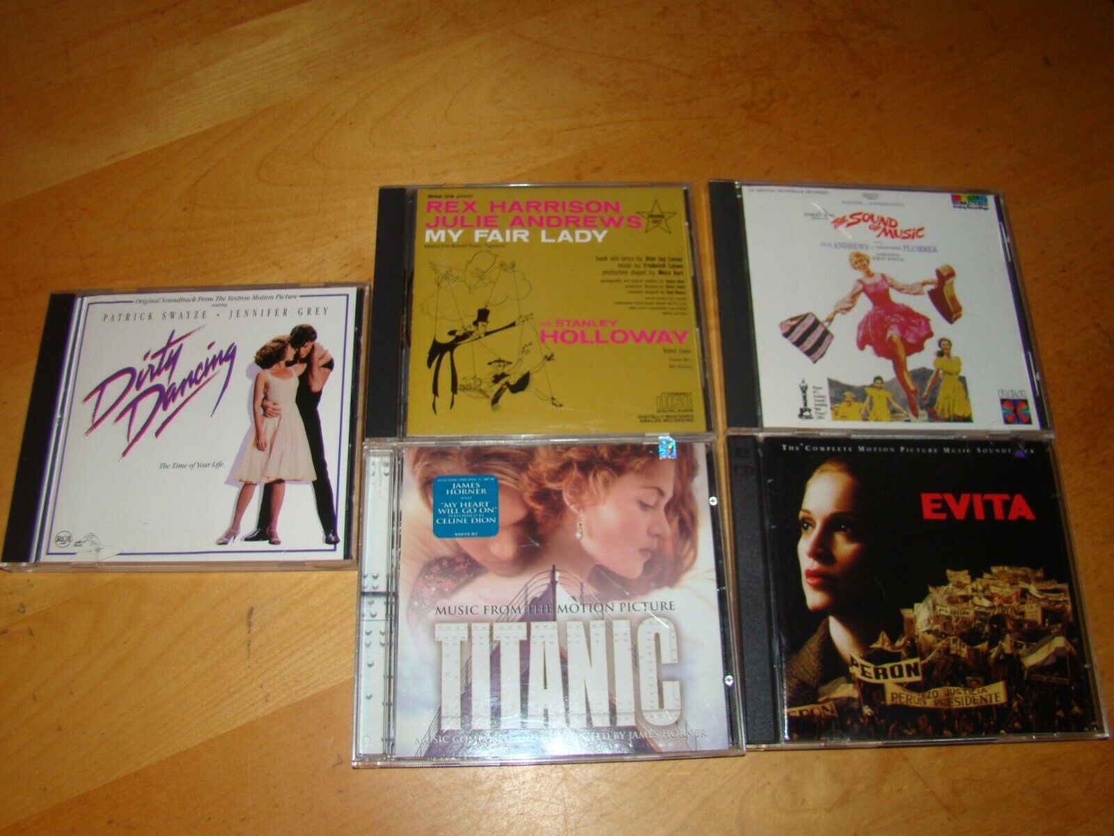 LOT OF 5 CDS MOTION PICTURES EVITA SOUND MUSIC TITANIC DIRTY DANCING FAIR LADY 