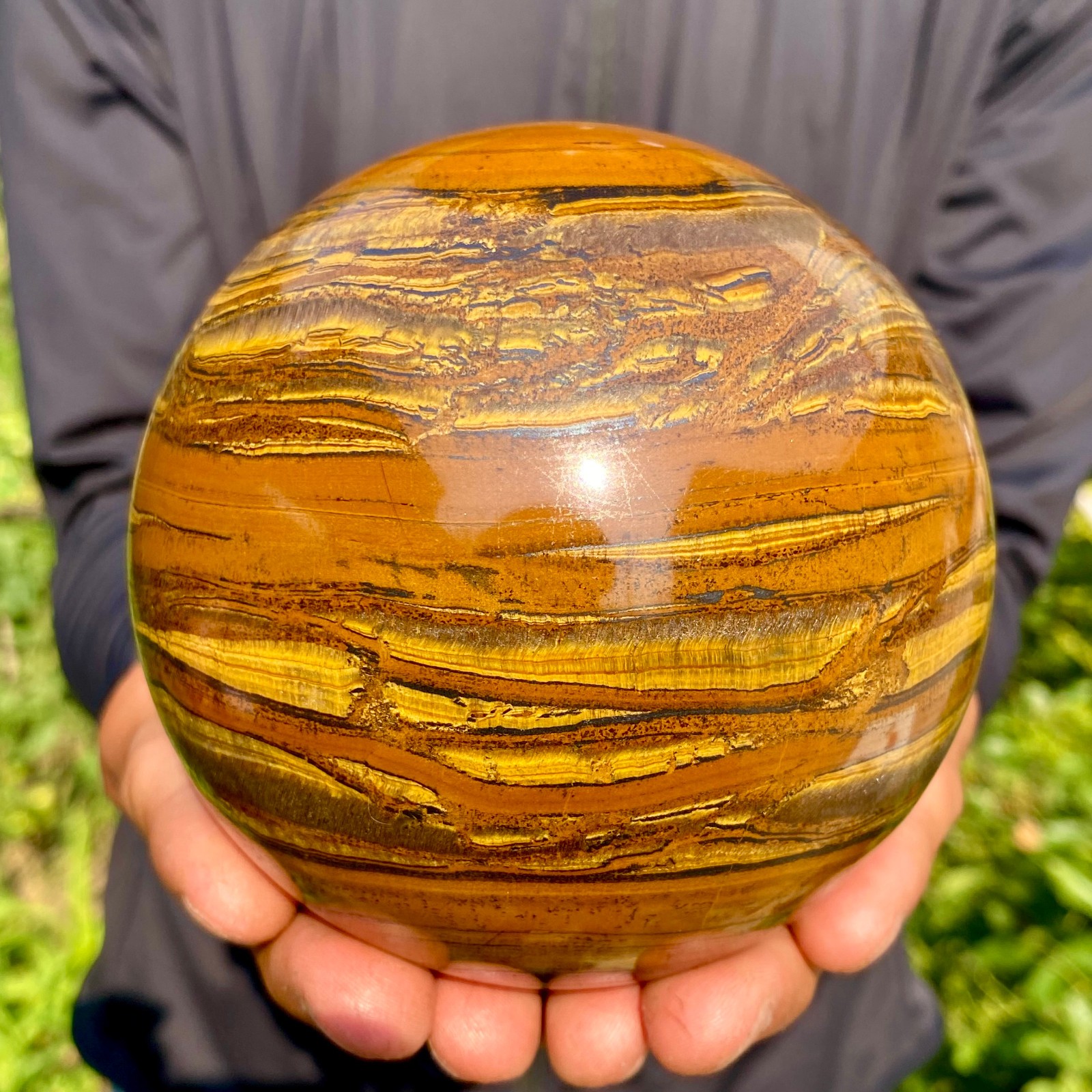 3.96LB Natural Large Gold Tiger’s Eye Stone Quartz Crystal Sphere Specimen Reik 3.96LB Natural Large Gold Tiger’s Eye Stone Quartz Crystal Sphere Specimen Reik