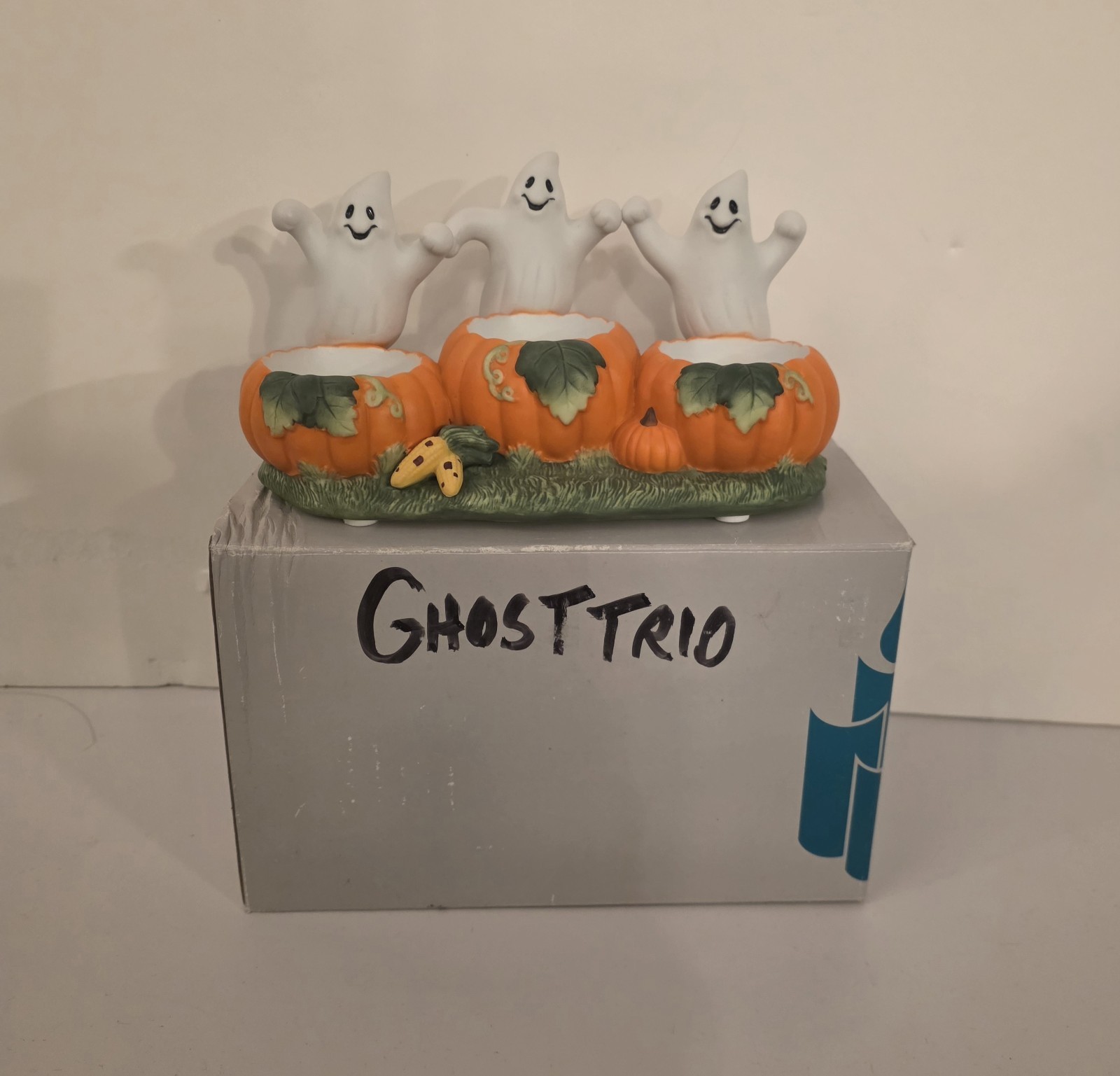 Vintage Partylite Candle Holder Halloween Ghost Trio Tealight Pumpkins Vintage Partylite Candle Holder Halloween Ghost Trio Tealight Pumpkins