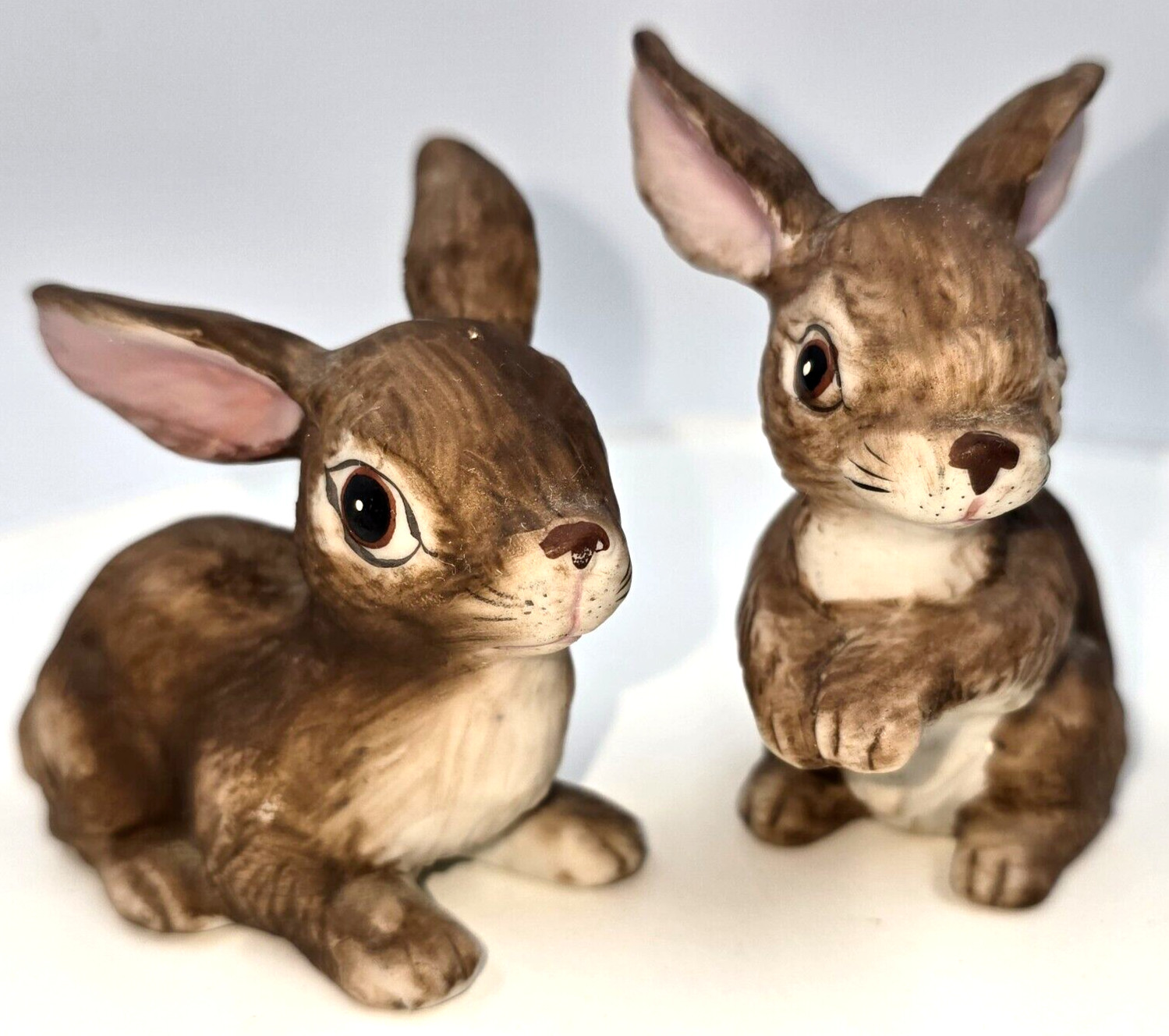 Brinn's Vintage Set of 2 Rabbit Ceramic Porcelain Figurines 3" Tall Signed