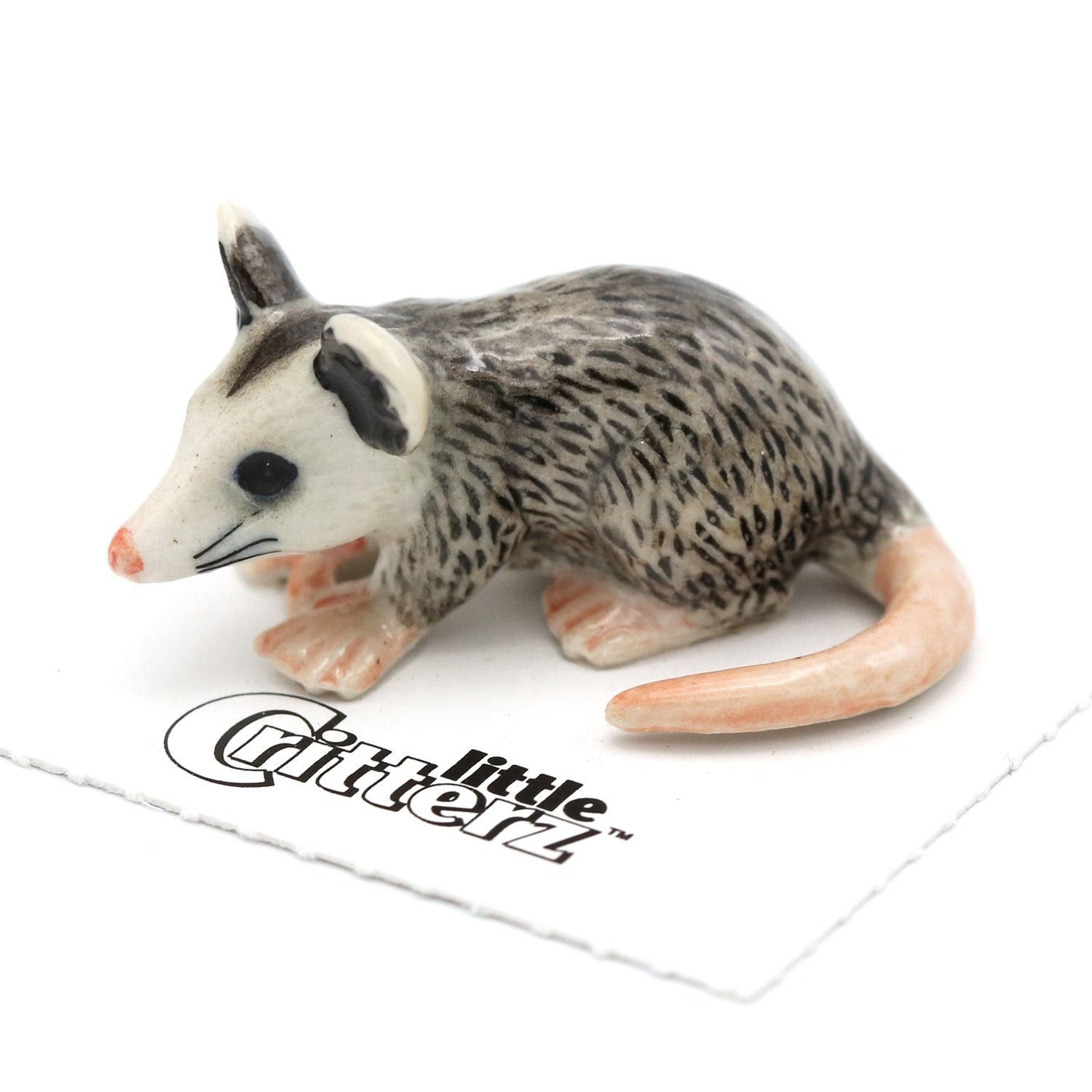 Little Critterz - Gray Opossum "Thumbs" Animal - Miniature Porcelain Figurine
