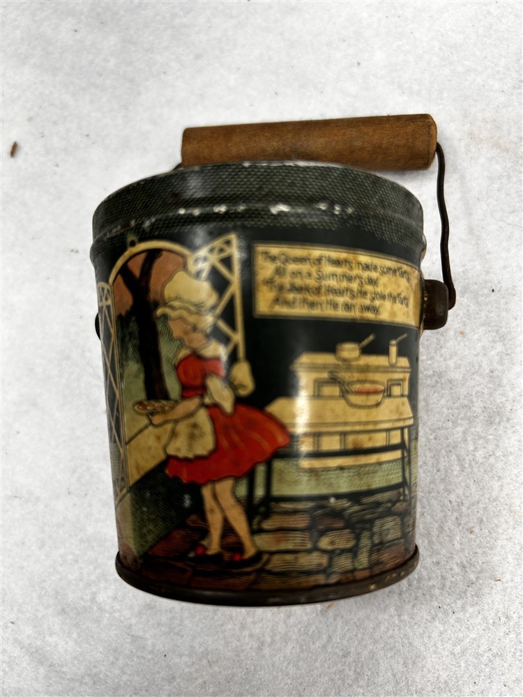 antique candy container tin pail Queen of Hearts made tarts 2 7/8 original 1900 antique candy container tin pail Queen of Hearts made tarts 2 7/8 original 1900