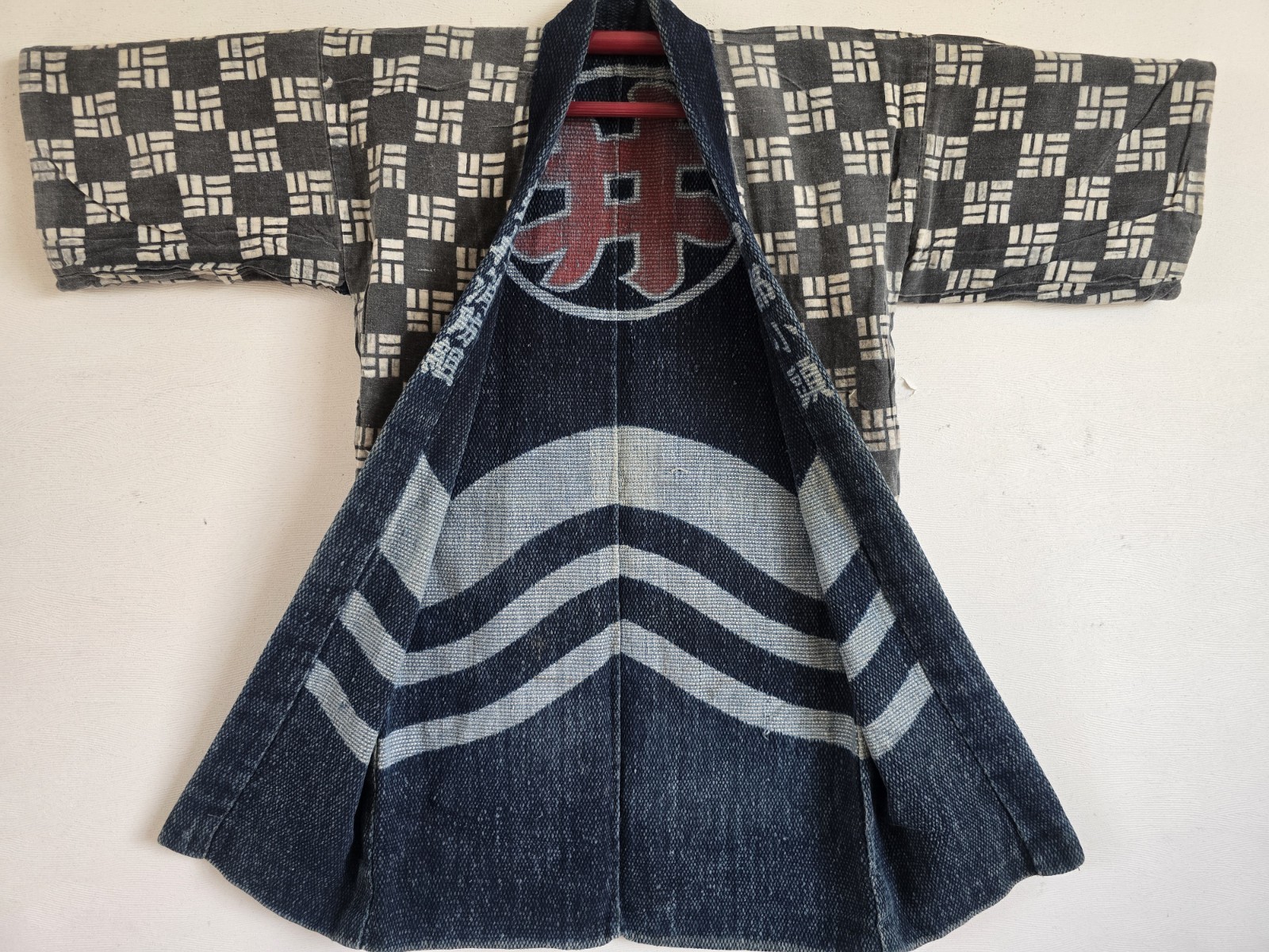 Rare 1910s Japanese Firefighter Sashiko Hanten, Indigo Cotton Fireman Jacket, Rare 1910s Japanese Firefighter Sashiko Hanten, Indigo Cotton Fireman Jacket,