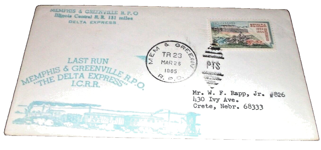 MARCH 1965 ILLINOIS CENTRAL LAST DELTA EXPRESS TRAIN 23 RPO SOUVENIR ENVELOPE