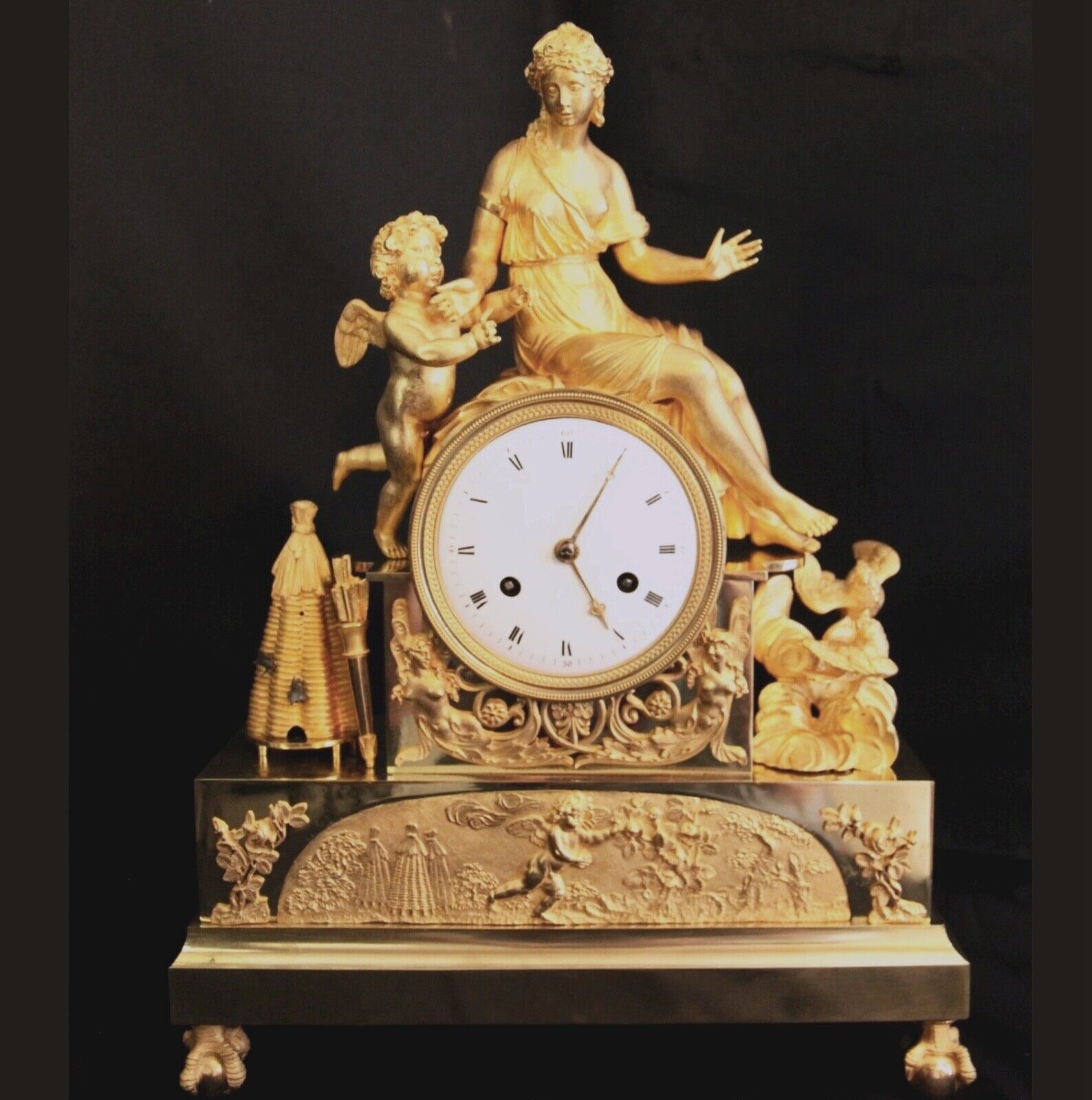 Exquisite French Empire Ormolu Gilded Mantel Clock \