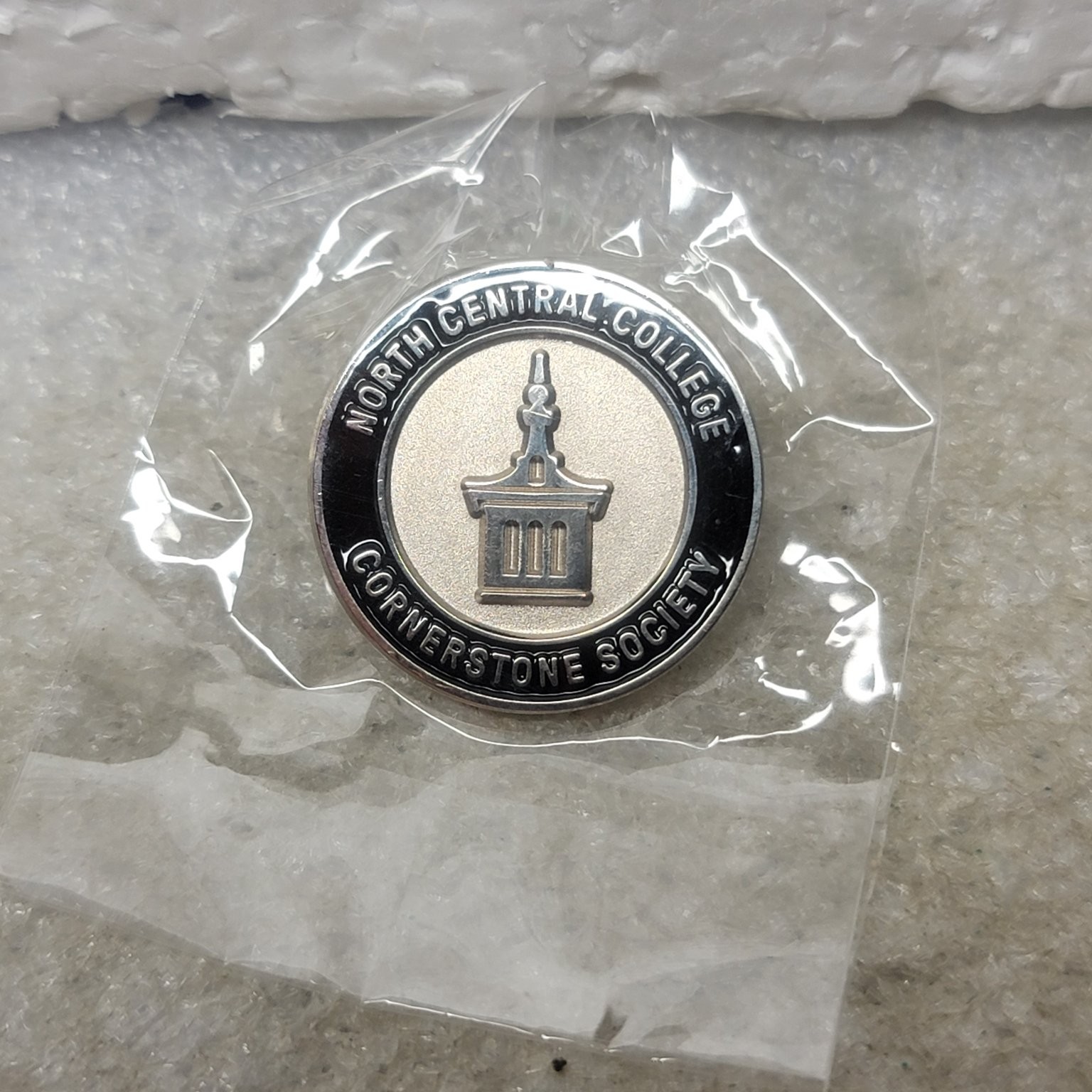 North Central College Cornerstone Society Pin Button Round Silver North Central College Cornerstone Society Pin Button Round Silver
