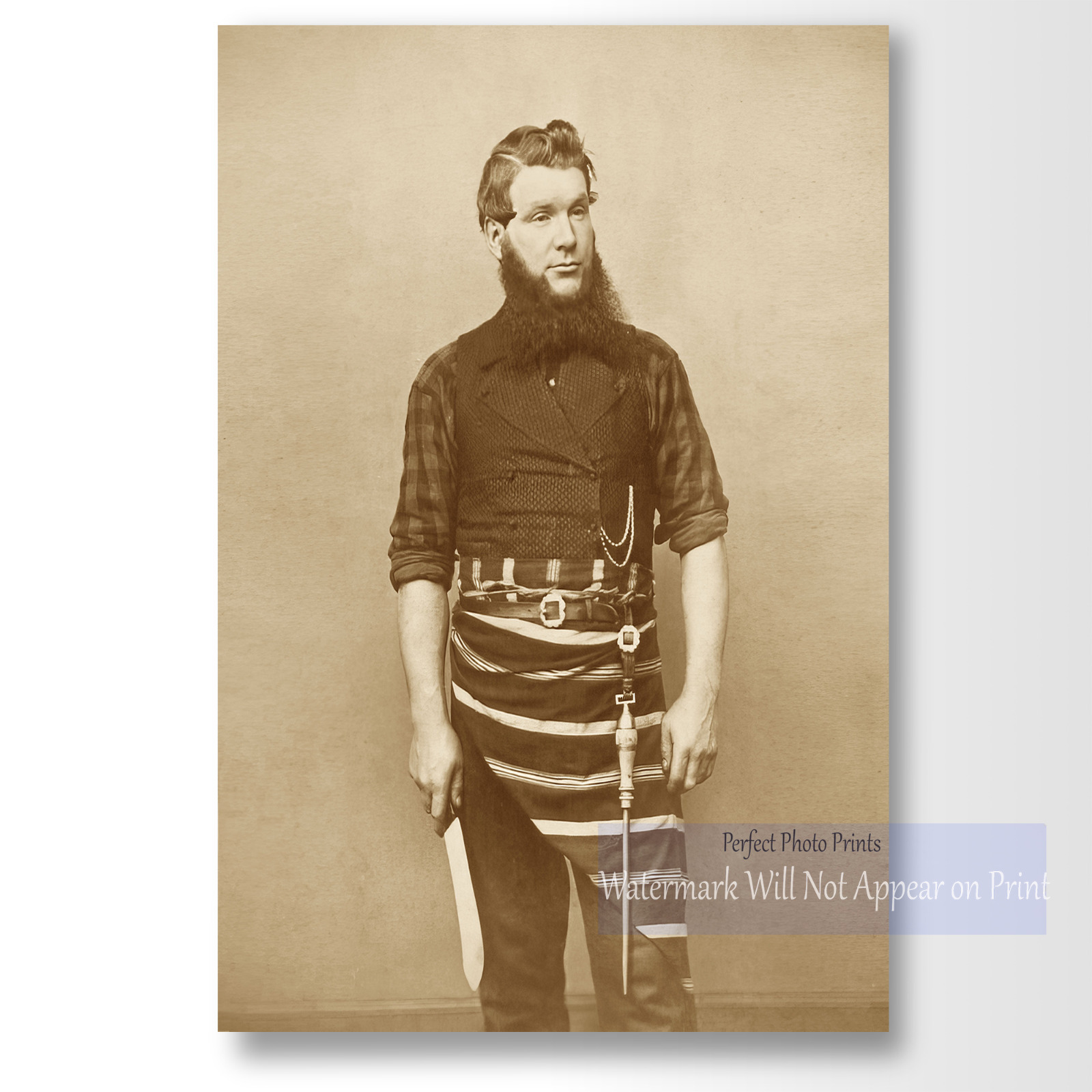 Odd & Creepy Antique Butcher Holding Knife Macabre - Vintage Photo Print