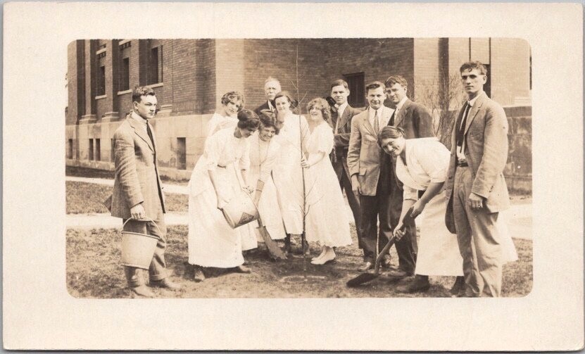 c1910s RPPC Real Photo Postcard High School Kids Planting a Tree on Campus c1910s RPPC Real Photo Postcard High School Kids Planting a Tree on Campus