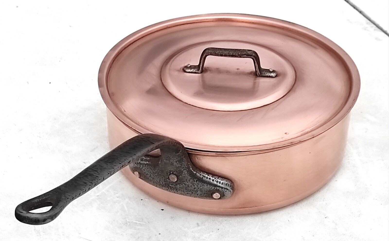 Vintage 11.6inch French Copper Saute Pan w Lid Made in France Tinned 3.5mm 11lbs