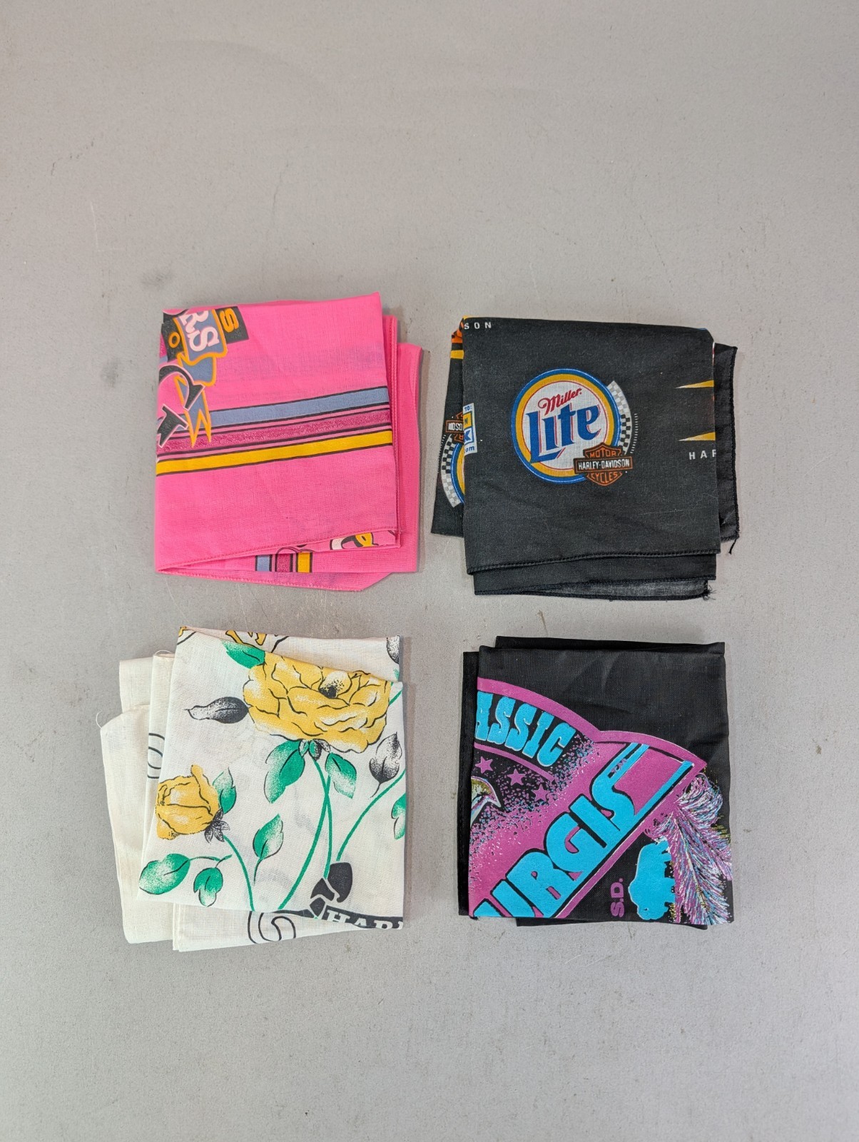 Lot Of 4 Vintage Harley Davidson Sturgis Motorcycle Bandanas Handkerchiefs