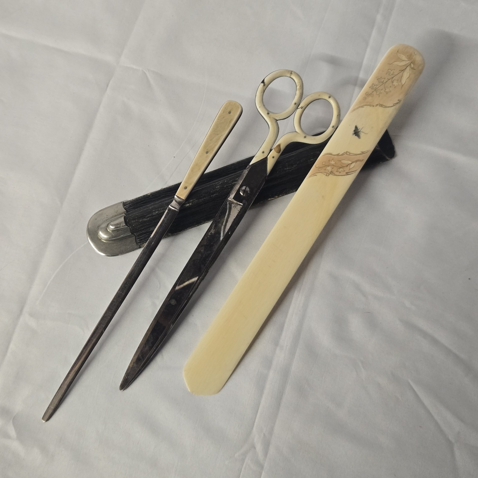 Antique J.C. VICKERY London Desk Set Celluloid Scissors Page Turner Royal D94 Antique J.C. VICKERY London Desk Set Celluloid Scissors Page Turner Royal D94