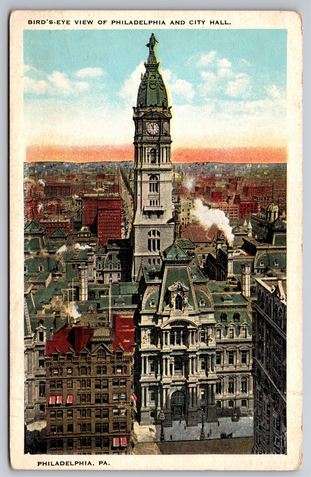 Birds Eye View of Philadelphia and City Hall PA Vintage Postcard Birds Eye View of Philadelphia and City Hall PA Vintage Postcard