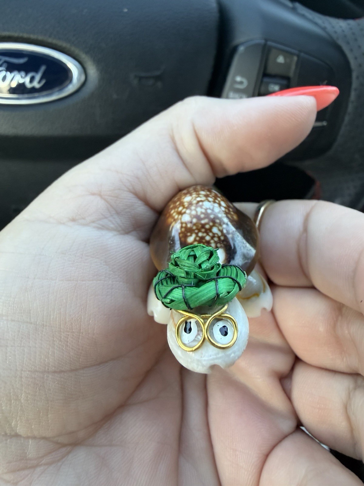 Handmade Shell Turtle Cool Dude with Green Hat Eyeglasses 2" Philippines Handmade Shell Turtle Cool Dude with Green Hat Eyeglasses 2" Philippines