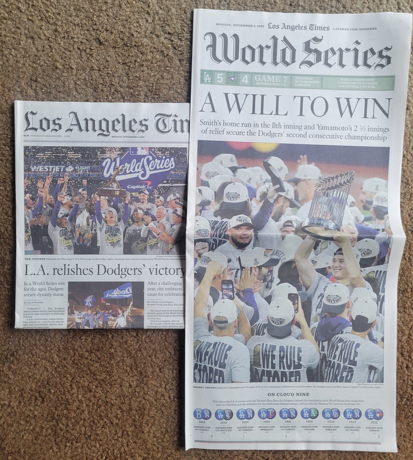LOS ANGELES TIMES 11/3 COLLECTIBLE LA DODGERS 2025 WIN MLB WORLD SERIES VICTORY LOS ANGELES TIMES 11/3 COLLECTIBLE LA DODGERS 2025 WIN MLB WORLD SERIES VICTORY