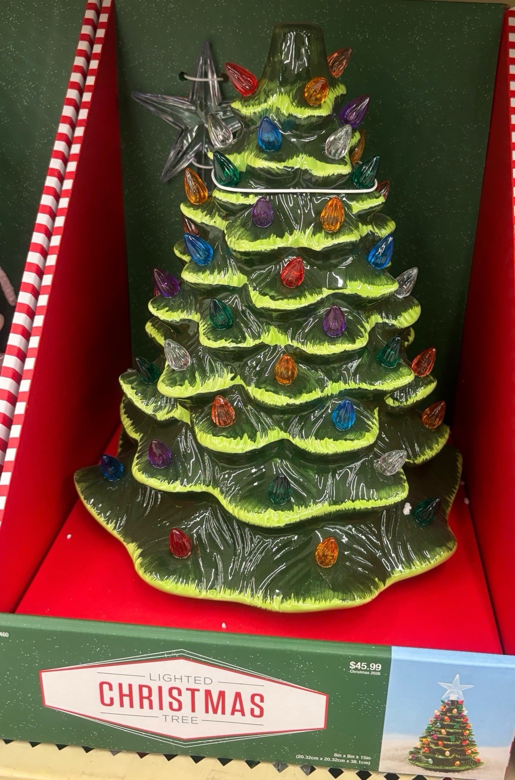 Ceramic Christmas Tree 15 Inch with Lights, Bulb, Cord and Star