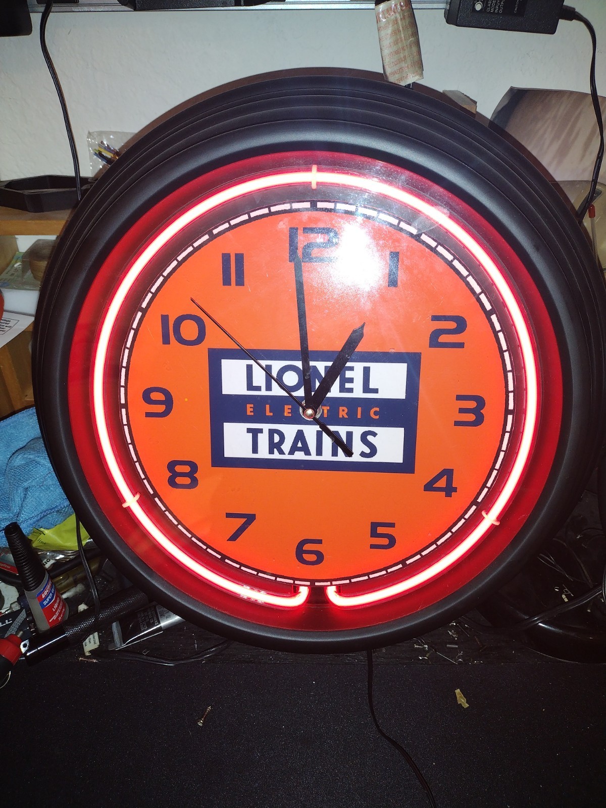 Lionel Trains 15" Orange Neon Wall Clock Lights 
