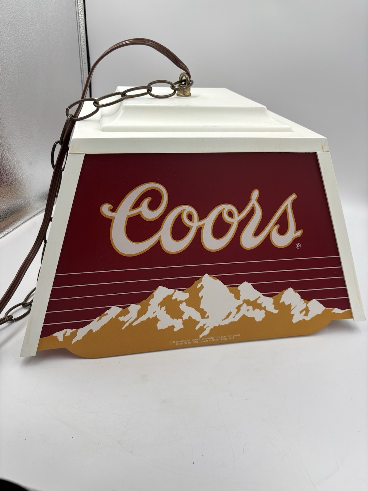 Vintage 1985 Coors Beer Hanging Swag Lamp Mountain Bar Light Sign Tested Working Vintage 1985 Coors Beer Hanging Swag Lamp Mountain Bar Light Sign Tested Working