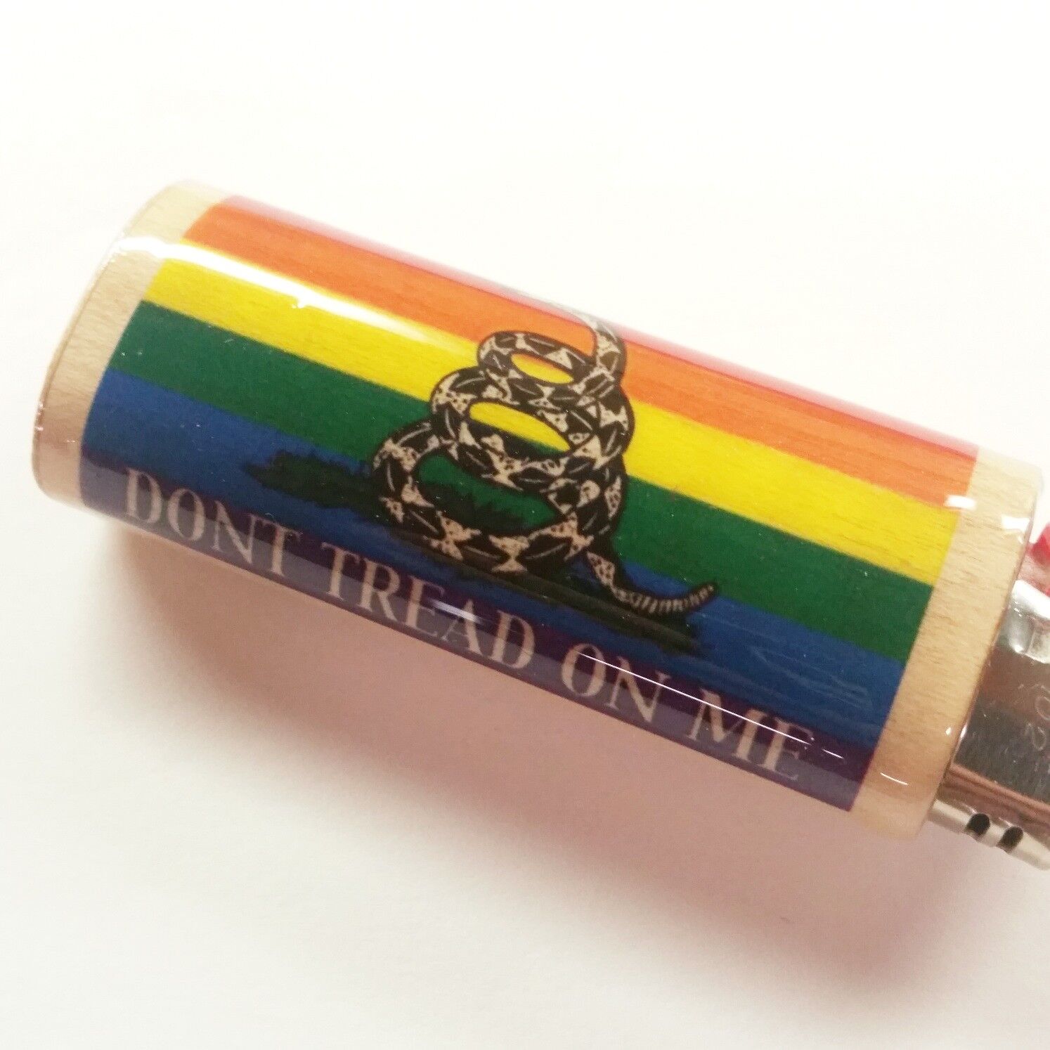 Don\'t Tread on Me (Rainbow) Flag Lighter Case Holder Sleeve Cover Fits Bic