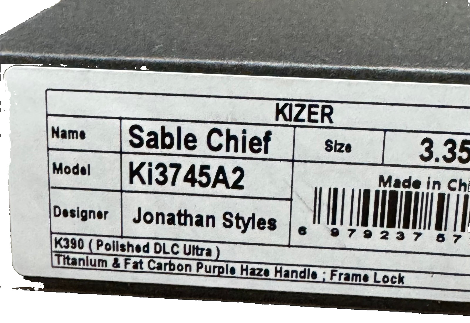 Kizer Cutlery Sable Chief Titanium & Purple Carbon Fiber Folding Knife 3745A2