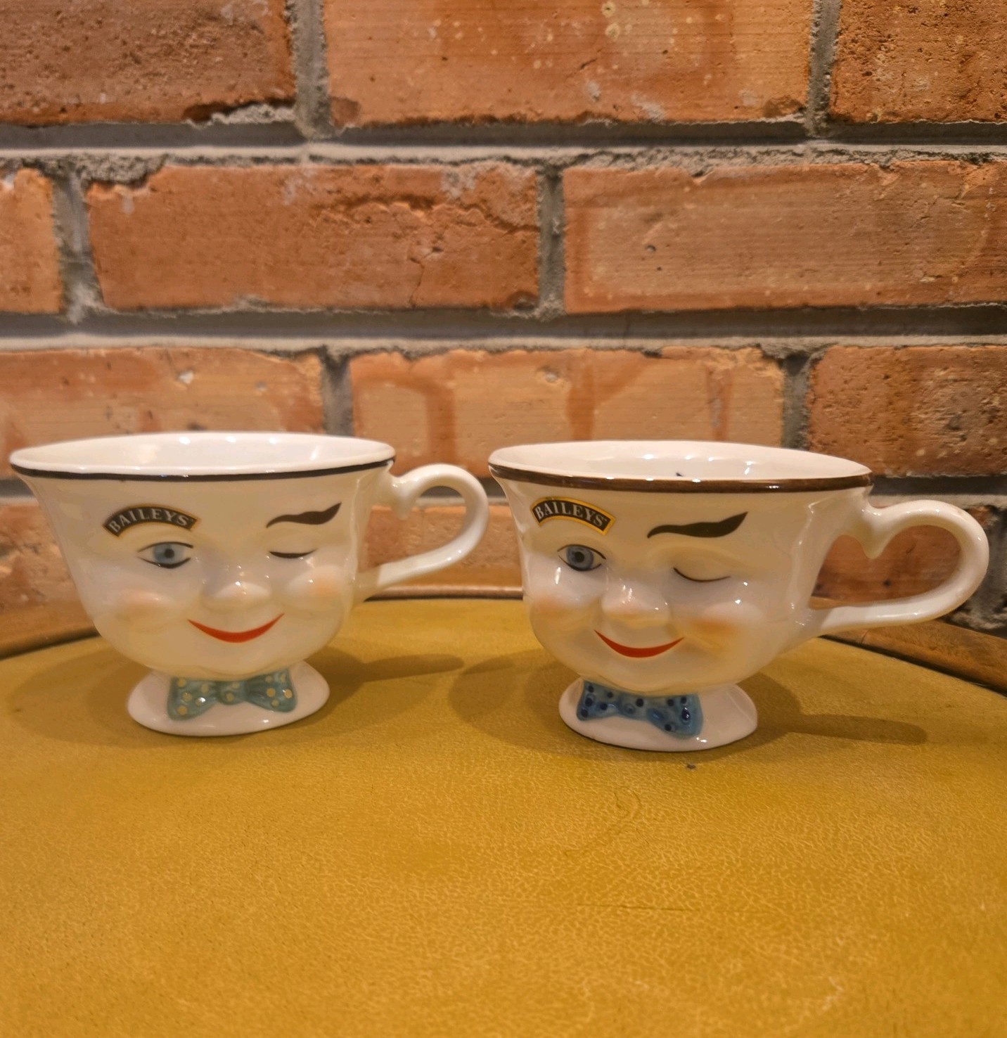 Vintage 1996 Baileys Irish Cream “Mr. Yum” Winking Face Mug set of 2