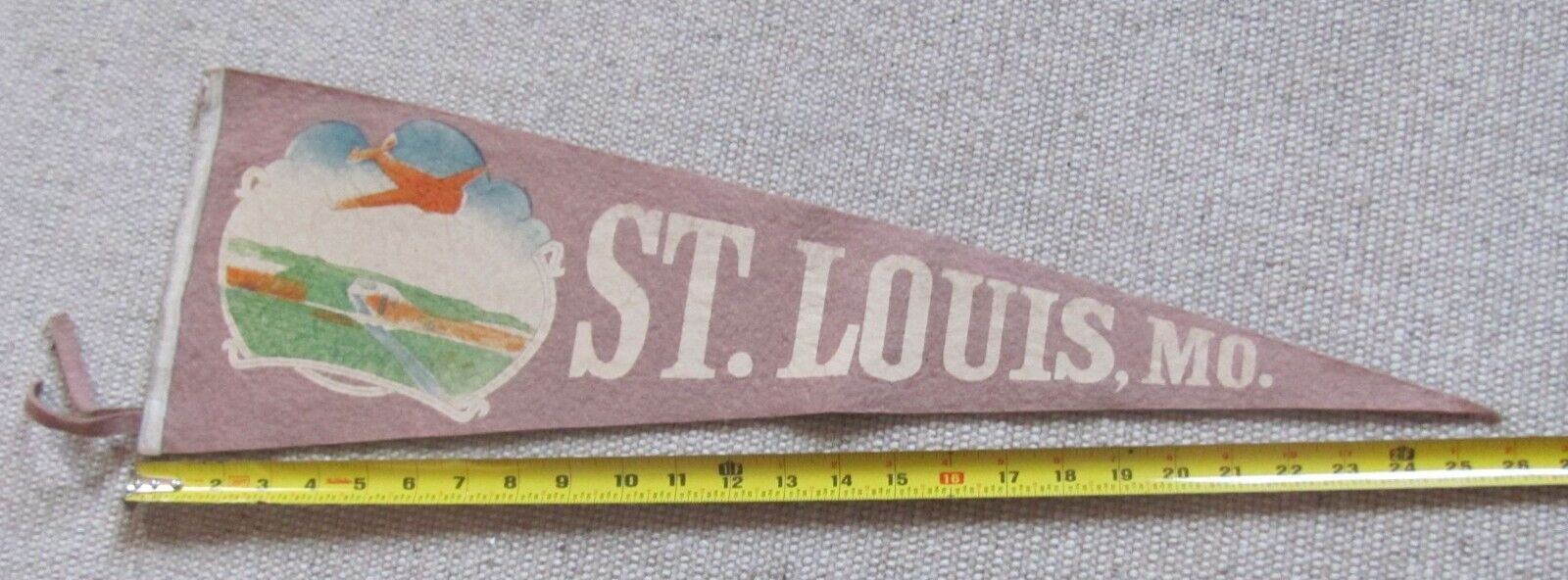 Vintage 1950s St. Louis MO Felt Pennant Airplane Graphic 26 Inches