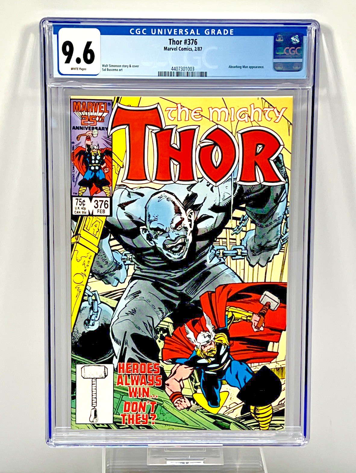 1987 THOR #376 Absorbing Man Appearance Simonson Marvel CGC 9.6 1987 THOR #376 Absorbing Man Appearance Simonson Marvel CGC 9.6
