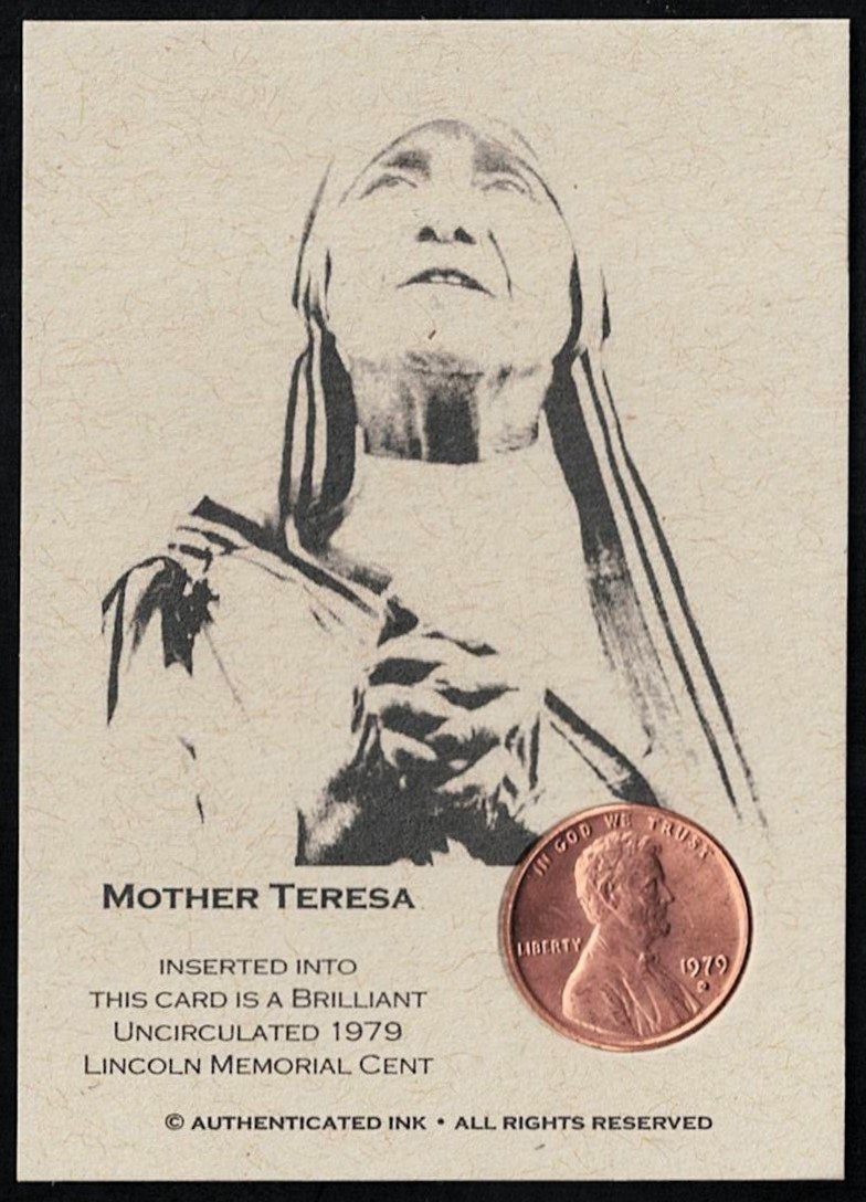 MOTHER TERESA - 1979 B/U Lincoln Cent Coin Card- MISSIONARIES of CHARITY FOUNDER MOTHER TERESA - 1979 B/U Lincoln Cent Coin Card- MISSIONARIES of CHARITY FOUNDER
